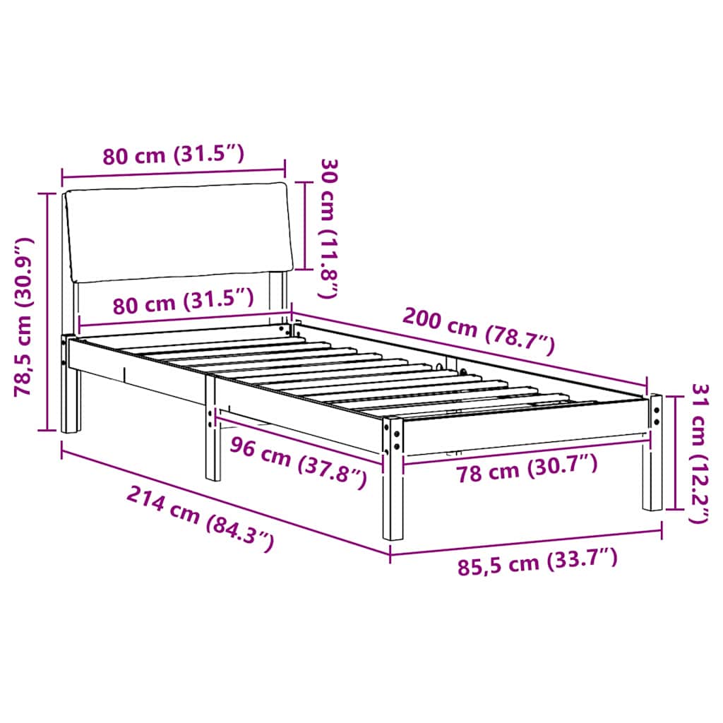 Okvir kreveta Smeđa i taupe 80 x 200 cm Masivna borovina