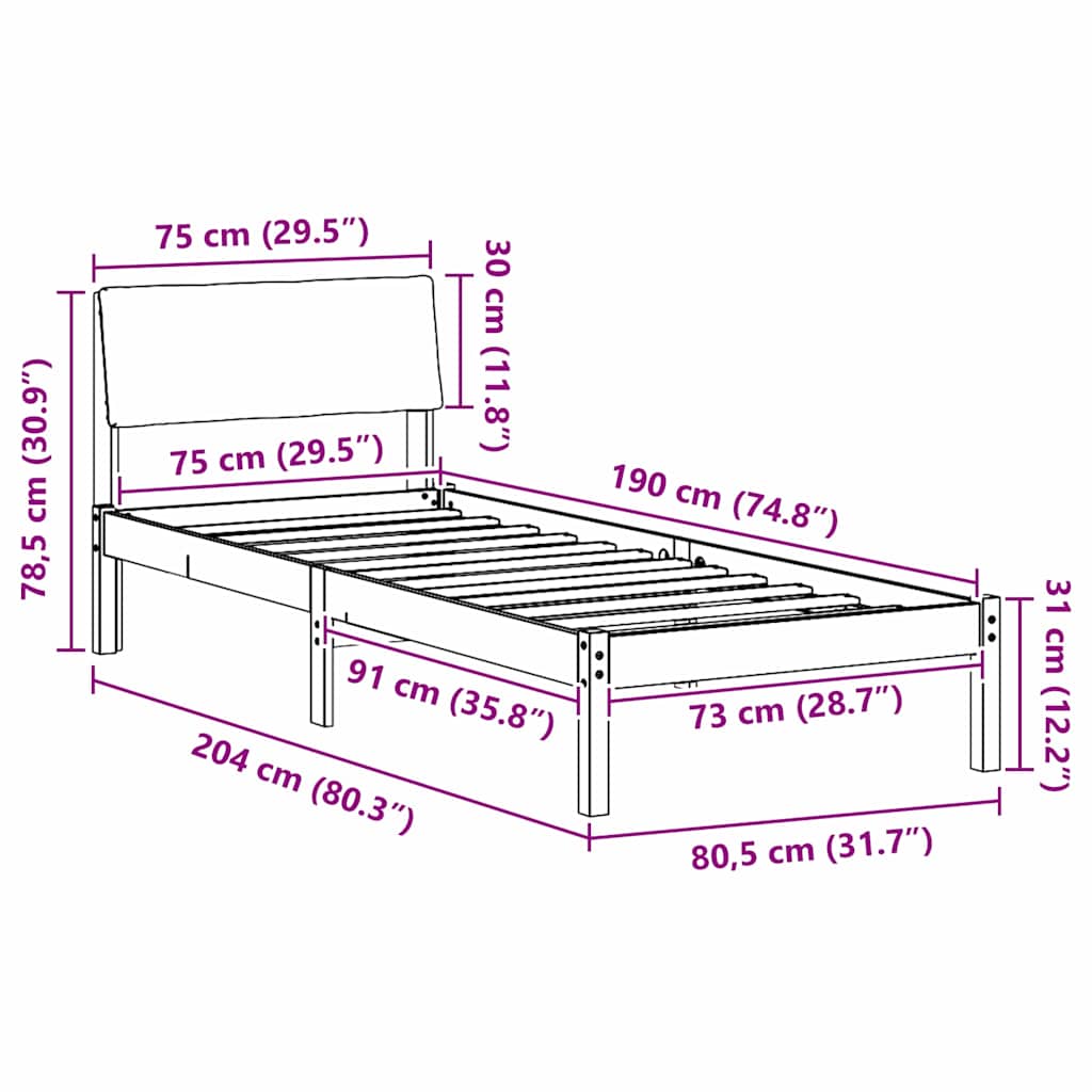 Okvir kreveta Smeđa i crna 75 x 190 cm Masivna borovina