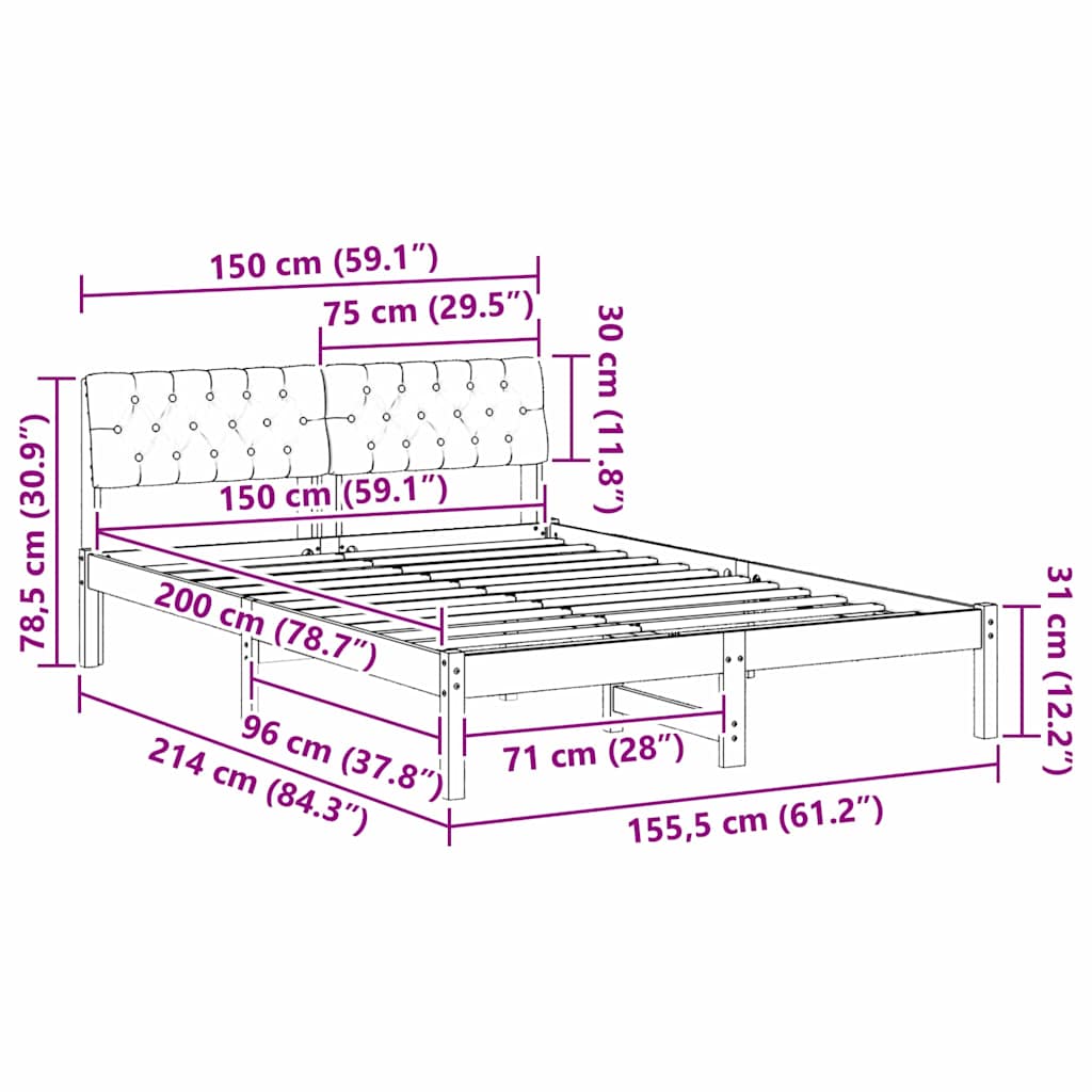 Okvir kreveta Smeđa i crna 150 x 200 cm Masivna borovina