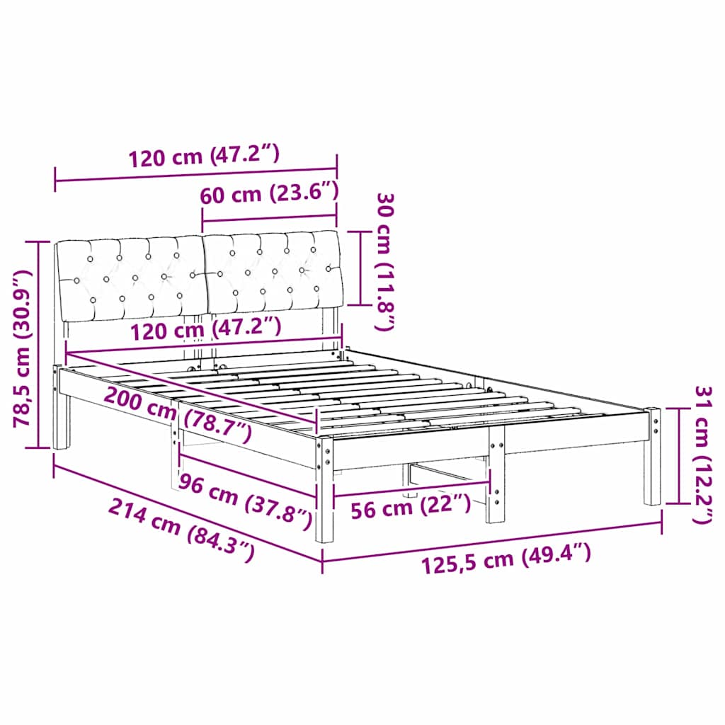 Okvir kreveta s uzglavljem Smeđa i svijetlo siva 120 x 200 cm