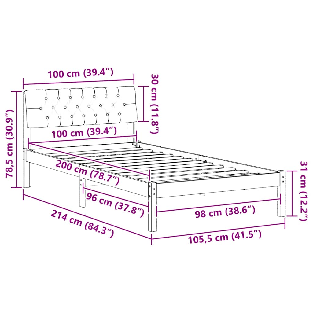 Okvir kreveta Smeđa i crna 100 x 200 cm Masivna borovina