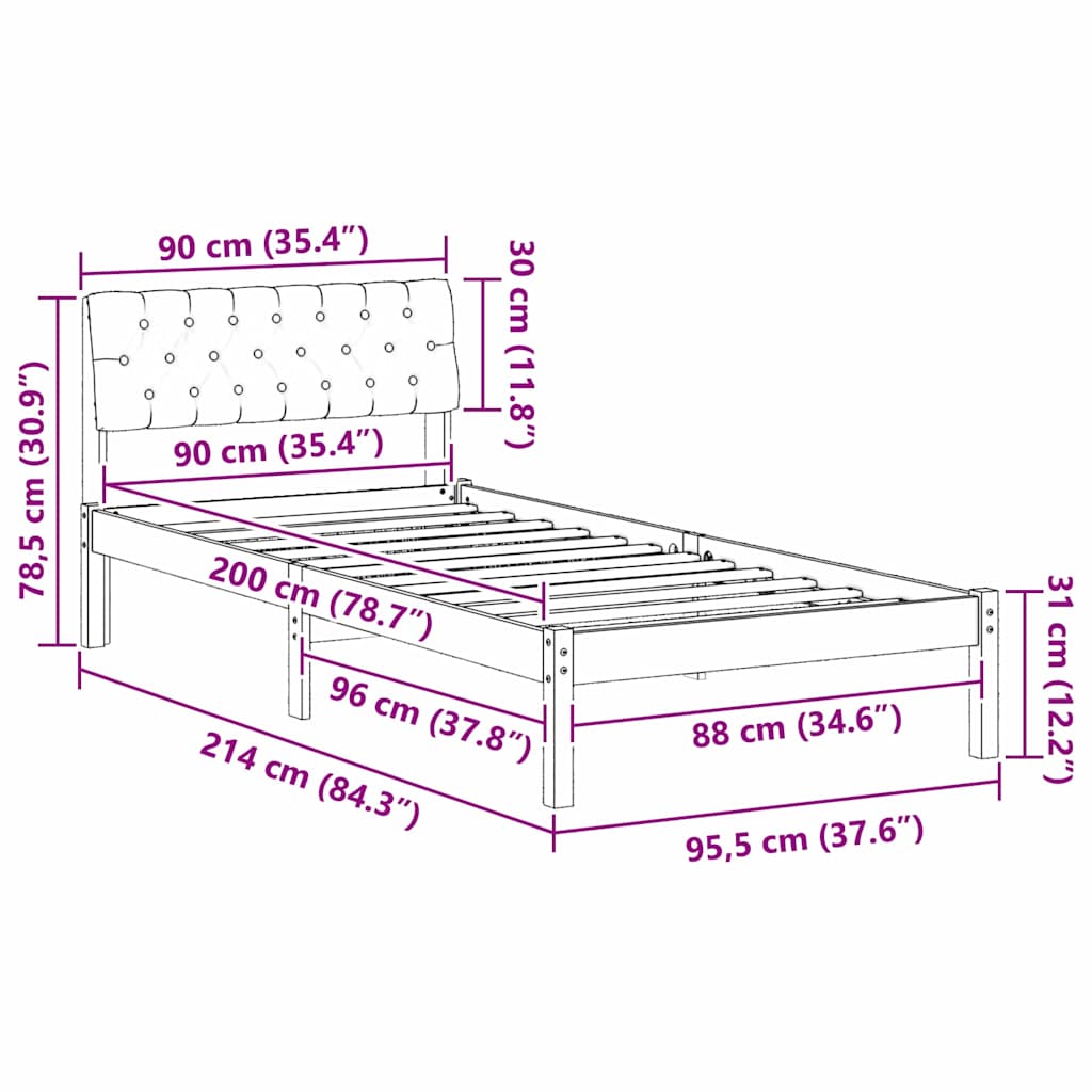 Okvir kreveta smeđe i tamnosivo 90 x 200 cm Masivna borovina