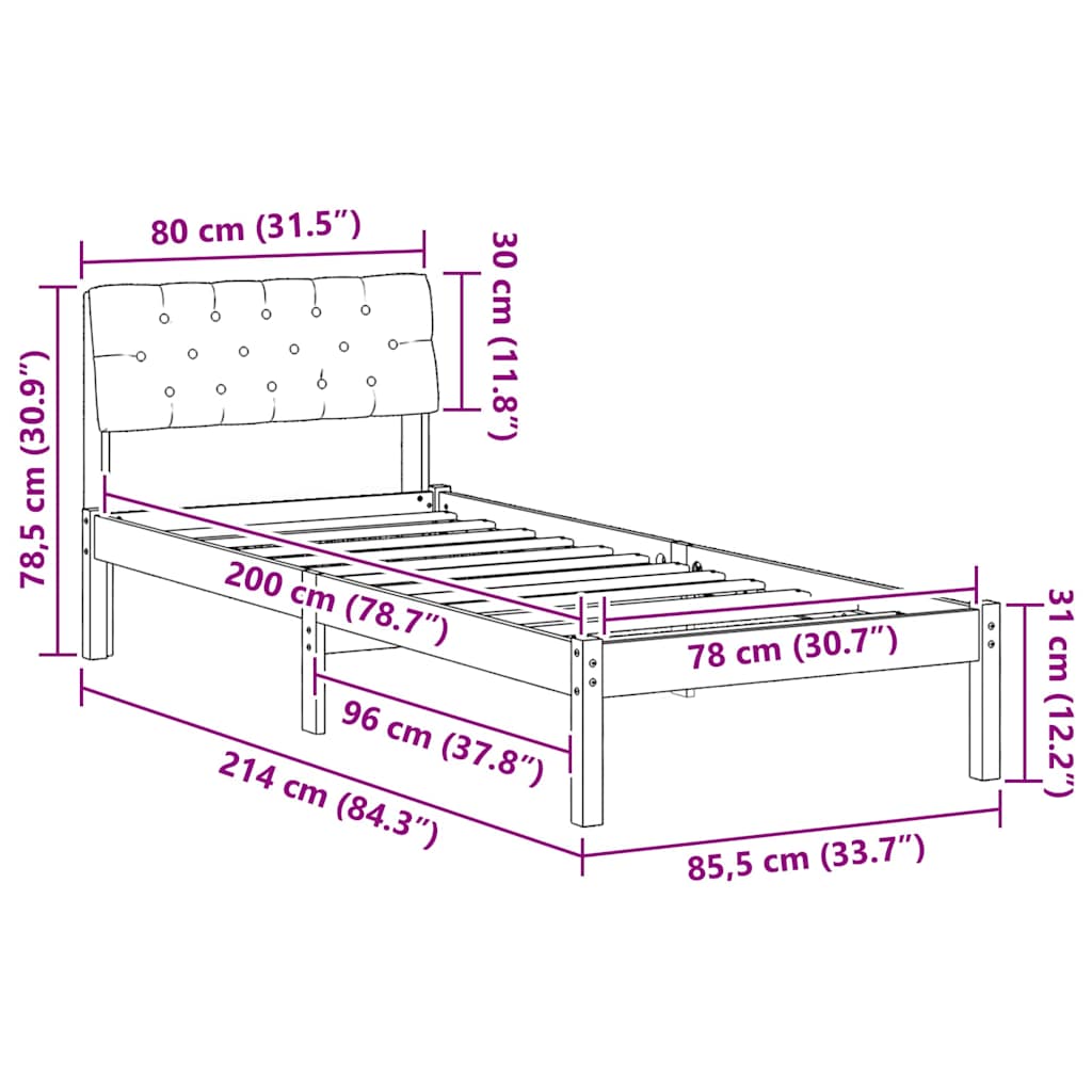 Okvir kreveta Smeđa i taupe 80 x 200 cm Masivna borovina