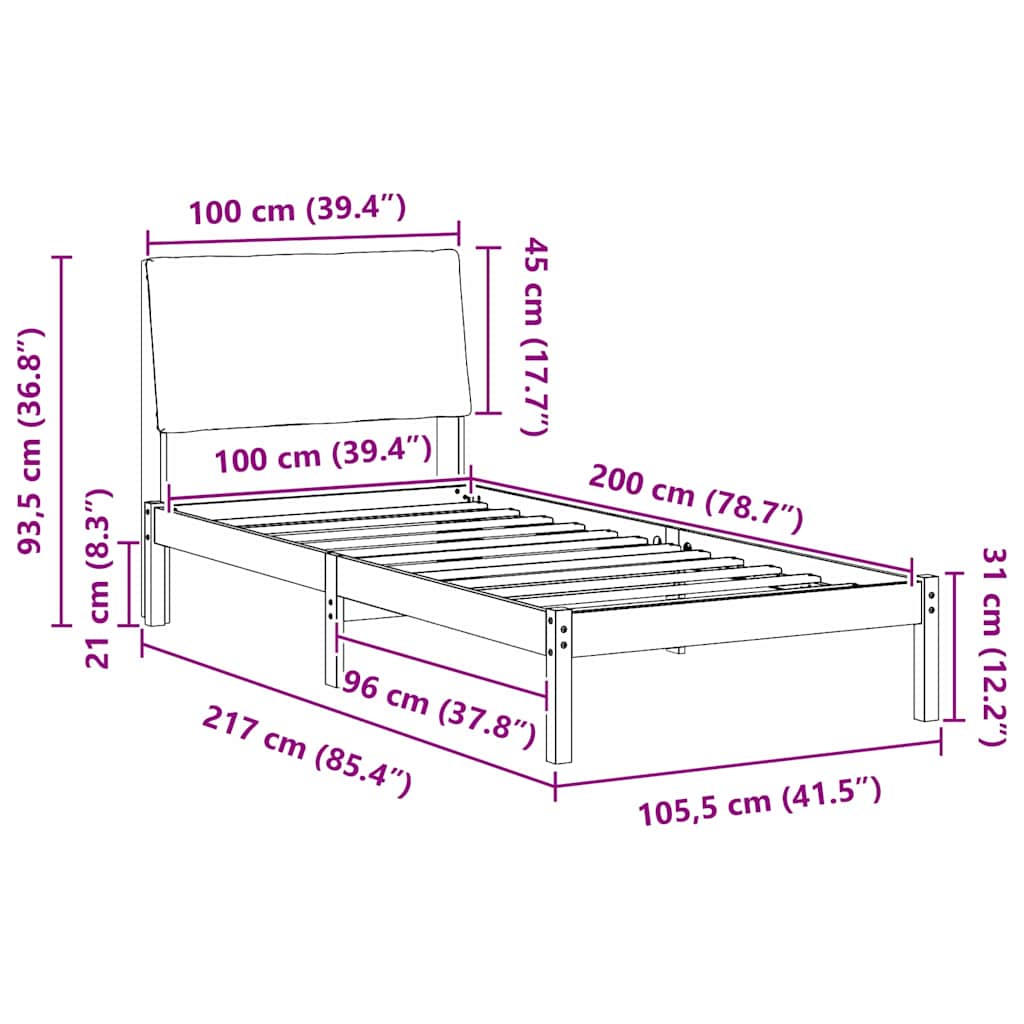 Okvir kreveta Smeđa i crna 100 x 200 cm Masivna borovina