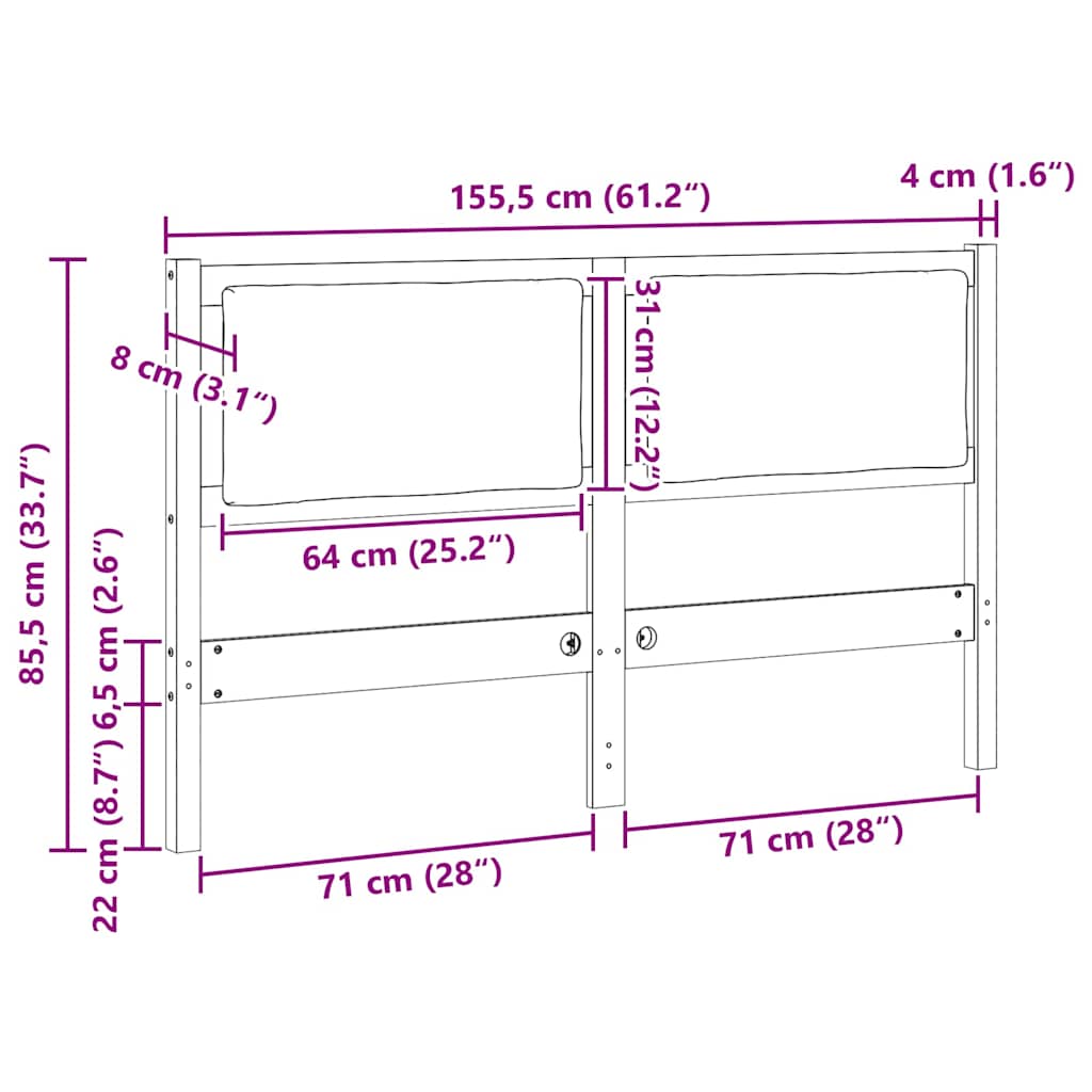 Uzglavlje Ostalo Smeđa 150 cm Masivna borovina