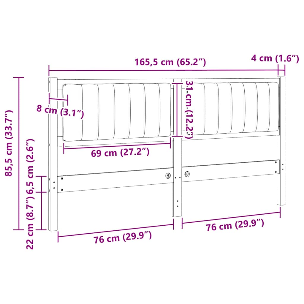 Tapecirani uzglavlje Bijelo 160 cm Čvrsto borovo drvo