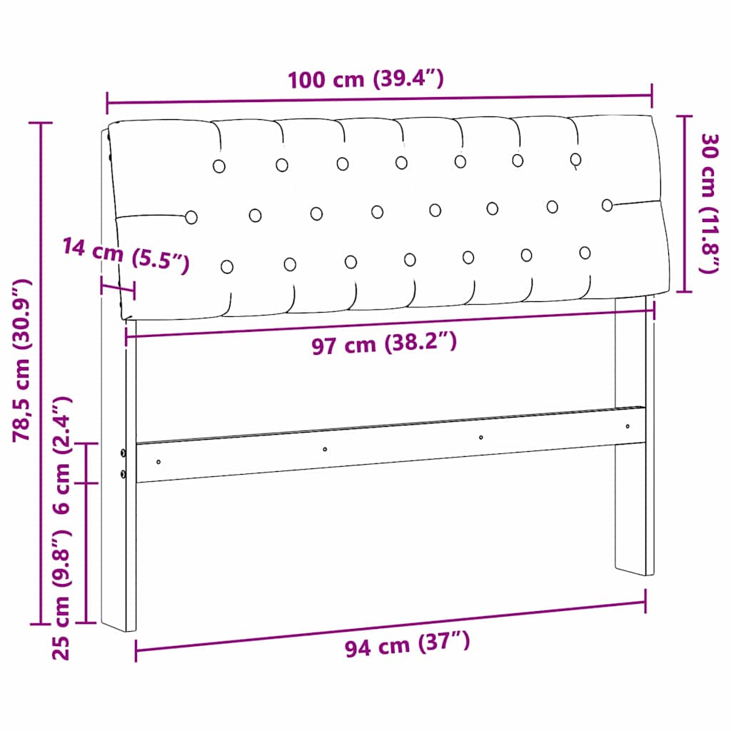 Tapecirani uzglavlje Crna 100 cm Čvrsto borovo drvo