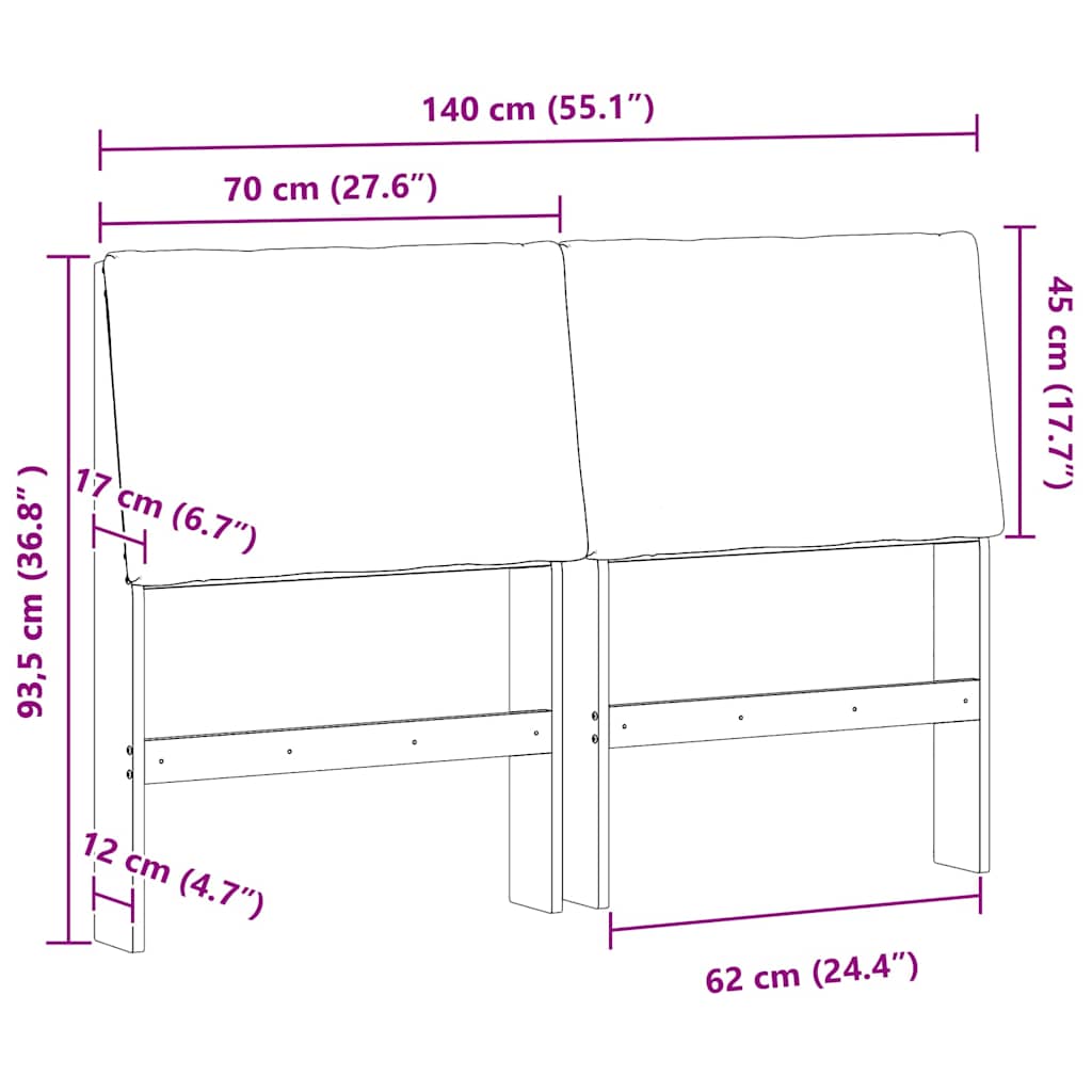 Tapecirani uzglavlje Tamno siva 140 cm Čvrsto borovo drvo