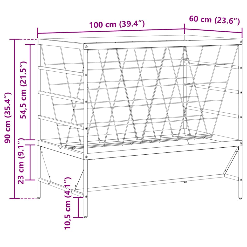 Hranilica za stoku Crna 100 x 60 x 90 cm Hladno valjani čelik