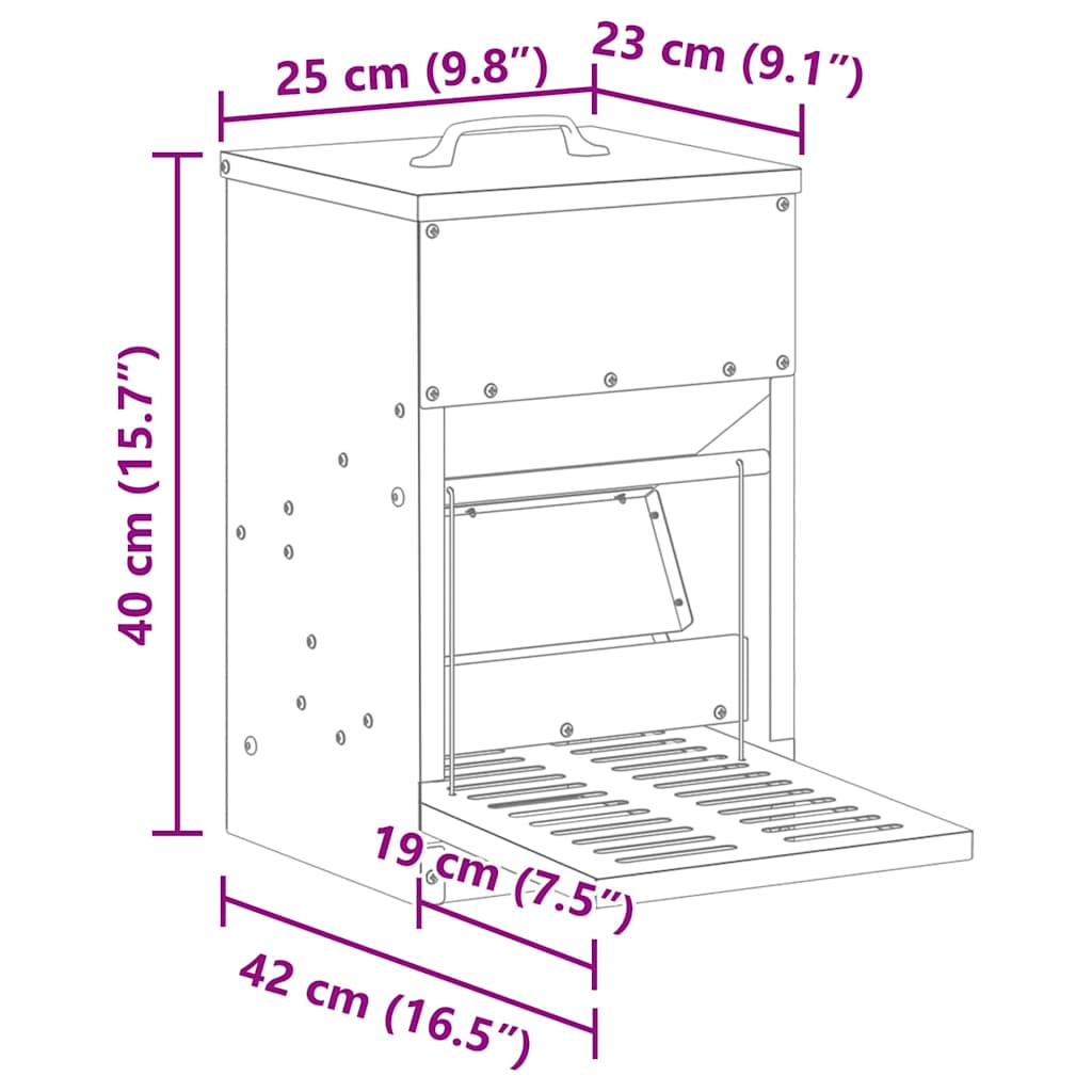 Feeder s nogom za piliće Srebrno 25 x 42 x 40 cm Cinkani čelik