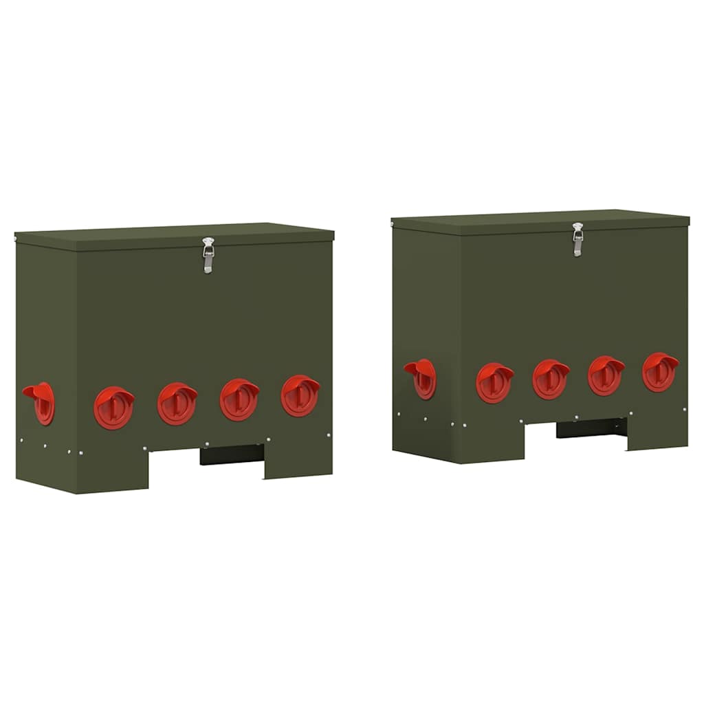 Hranilica za piliće 2 pcs Maslinasto zelena 60,5 x 29 x 51 cm