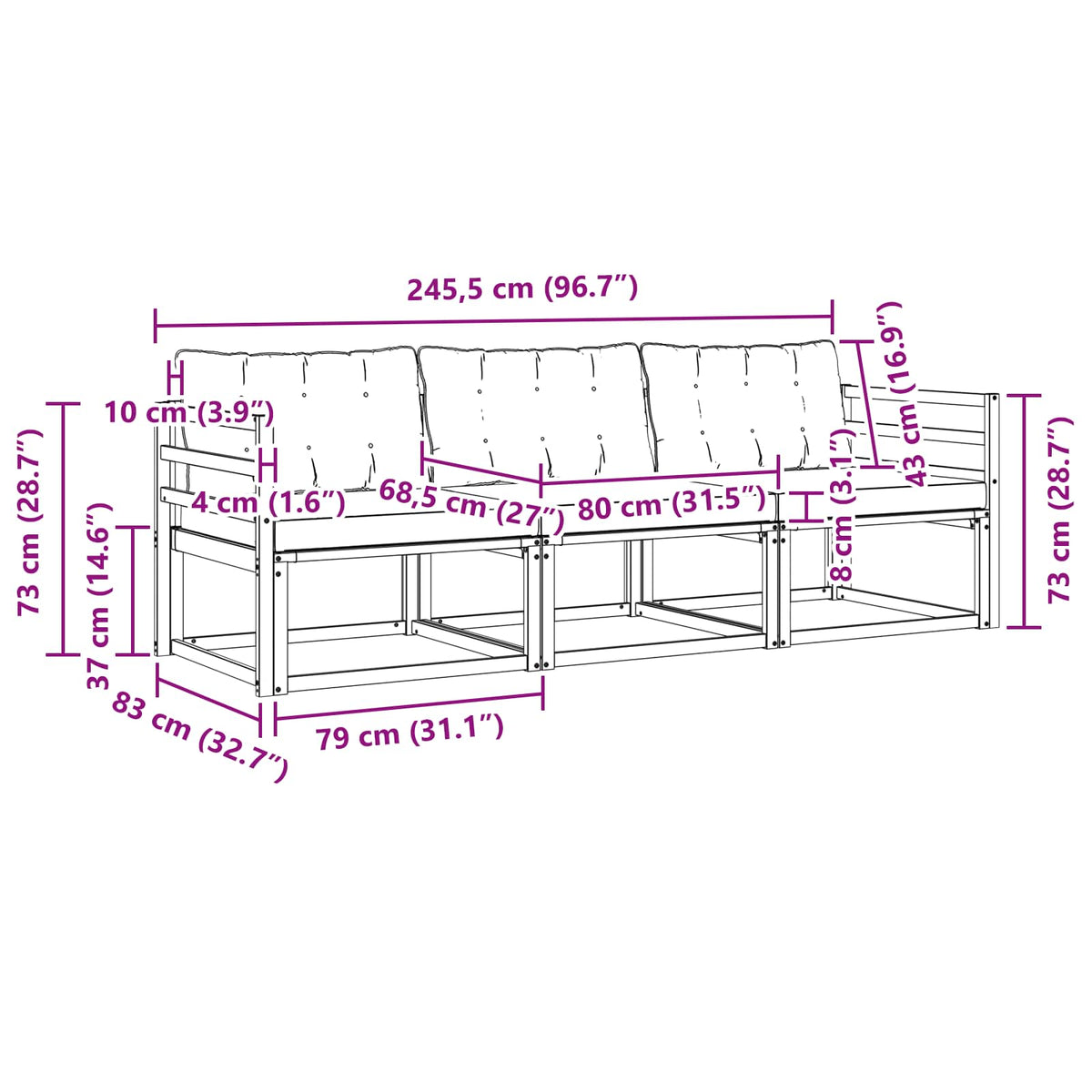 Set vanjskih sofa s jastukom 3 pcs Bijela i bež