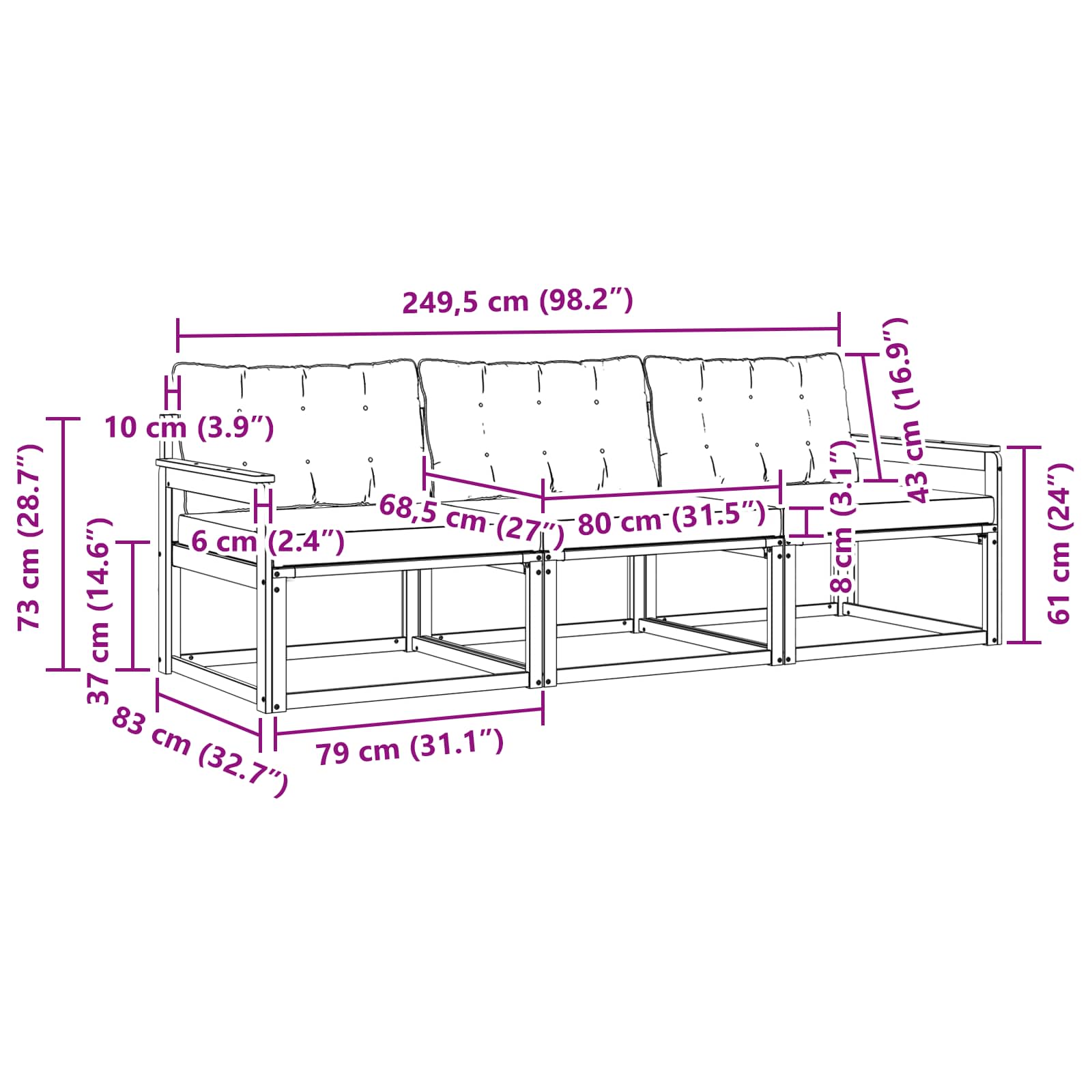 Set vanjskih sofa s jastukom 3 pcs Bijela i krem