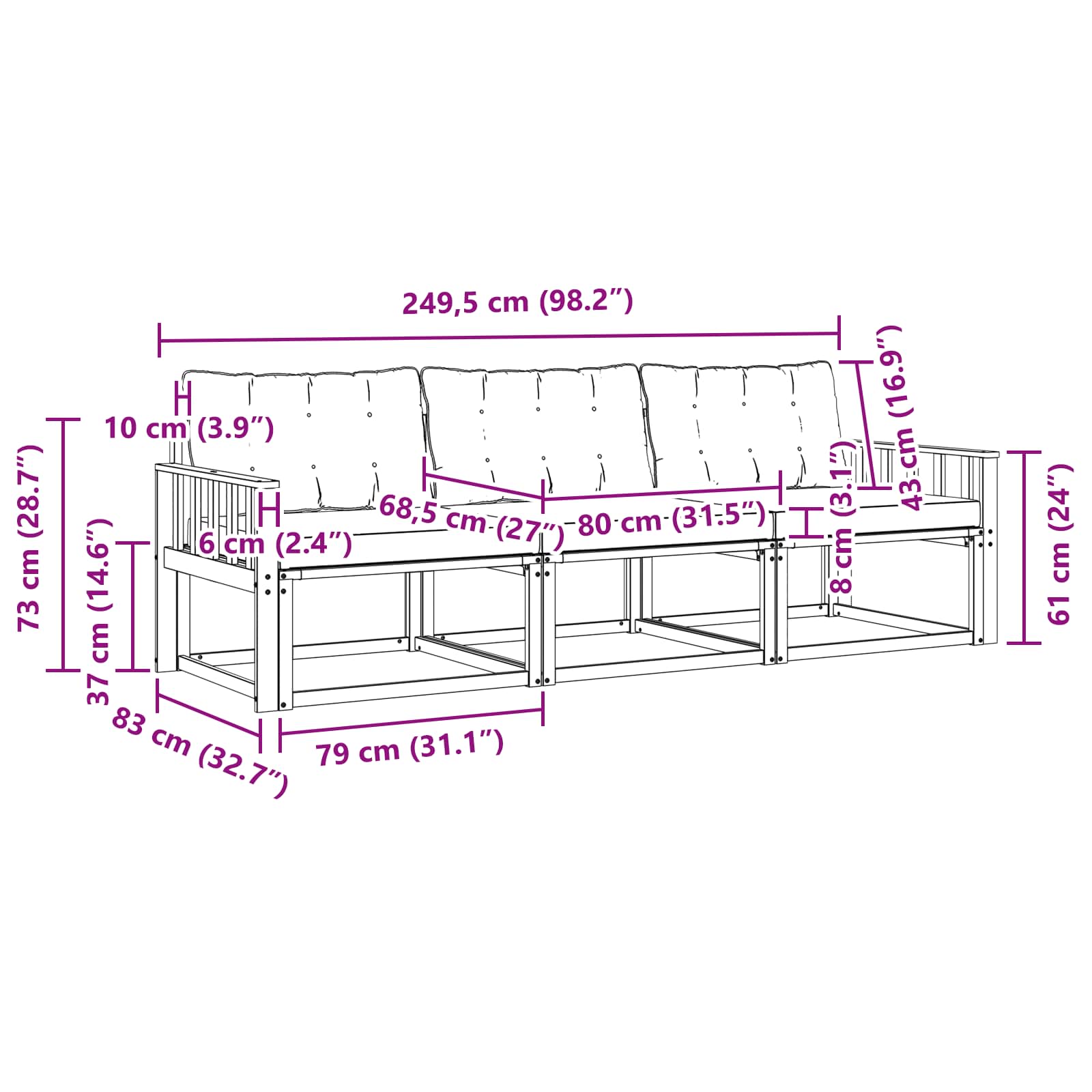 Set vanjskih sofa s jastukom 3 pcs Bijela i bež