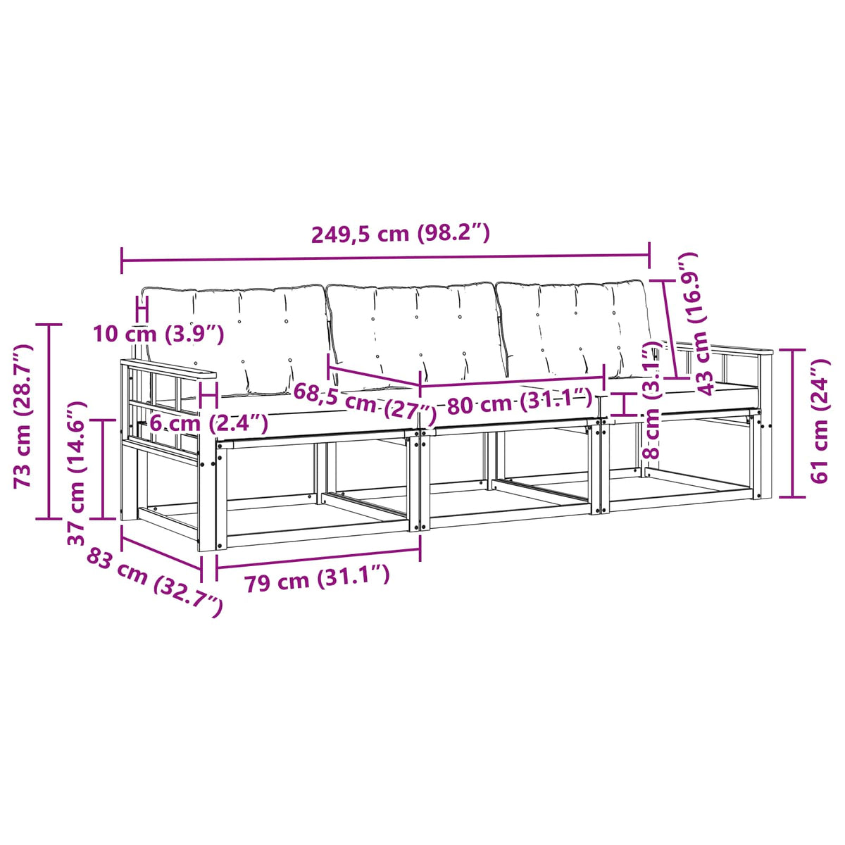 Set vanjskih sofa 3 kom. Bijela i crna