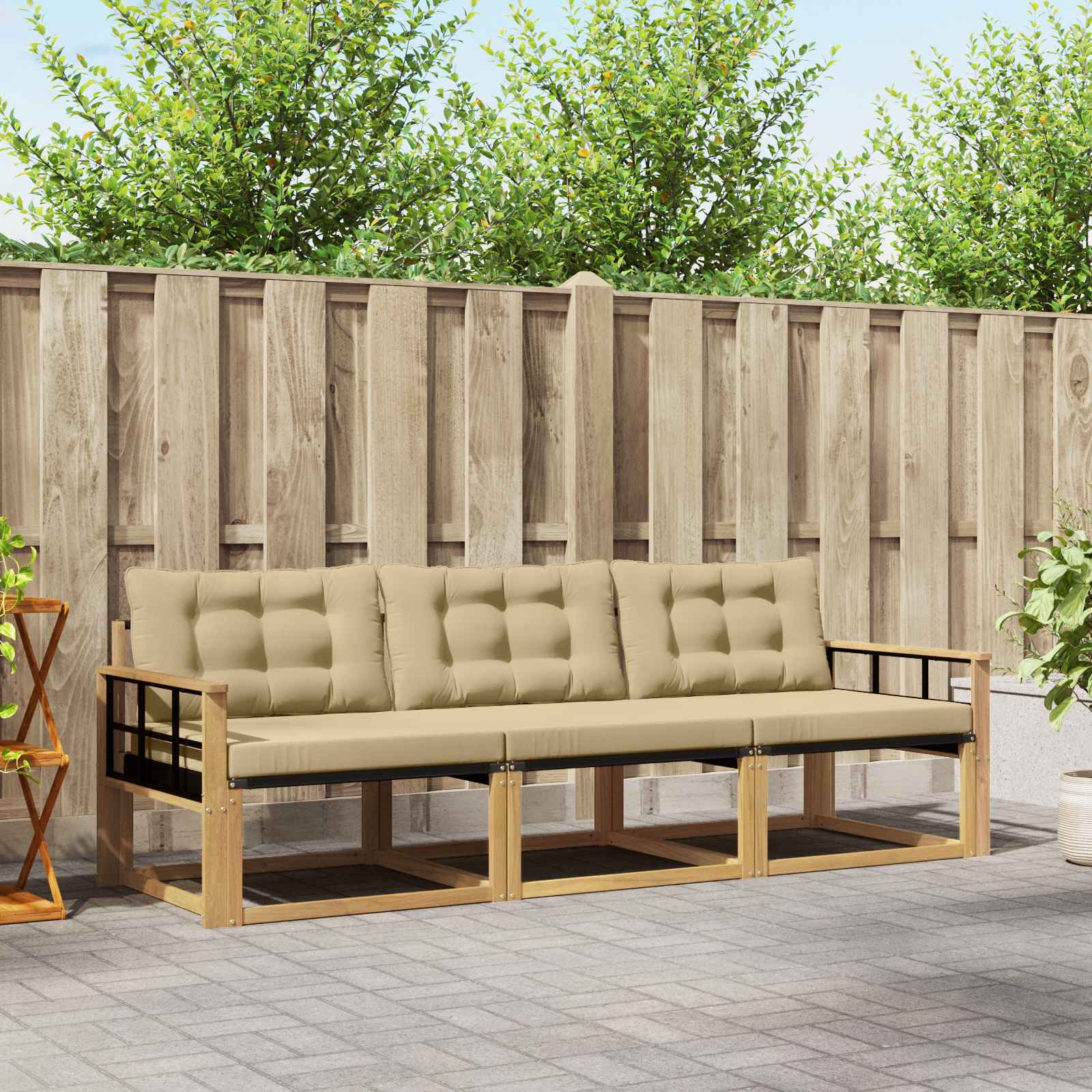 Set vanjskih sofa s jastukom 3 pcs Bijela i bež