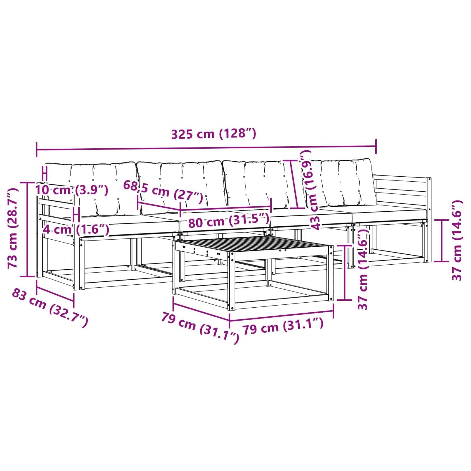 Set vanjskih sofa 5 pcs Bijela i krem 79 x 79 x 37 cm