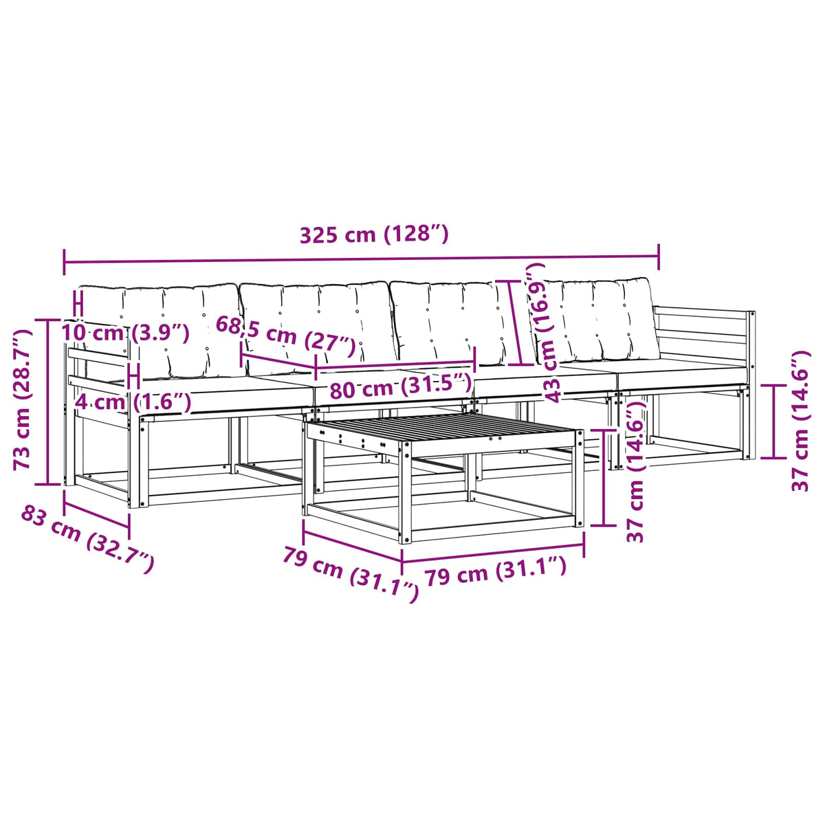 Set vanjskih sofa 5 pcs Bijela i crna 79 x 79 x 37 cm