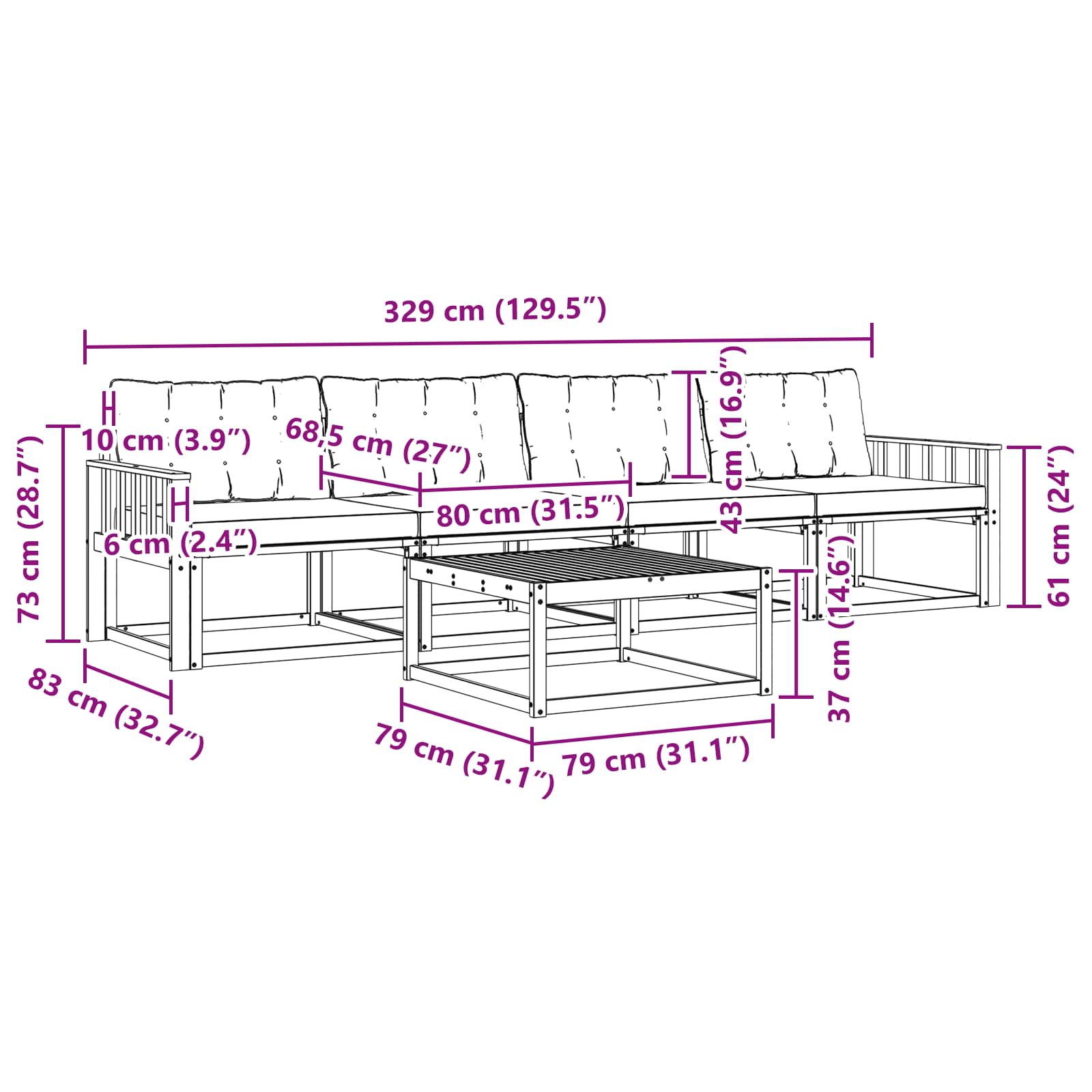 Set vanjskih sofa 5 pcs Bijela i krem 79 x 79 x 37 cm