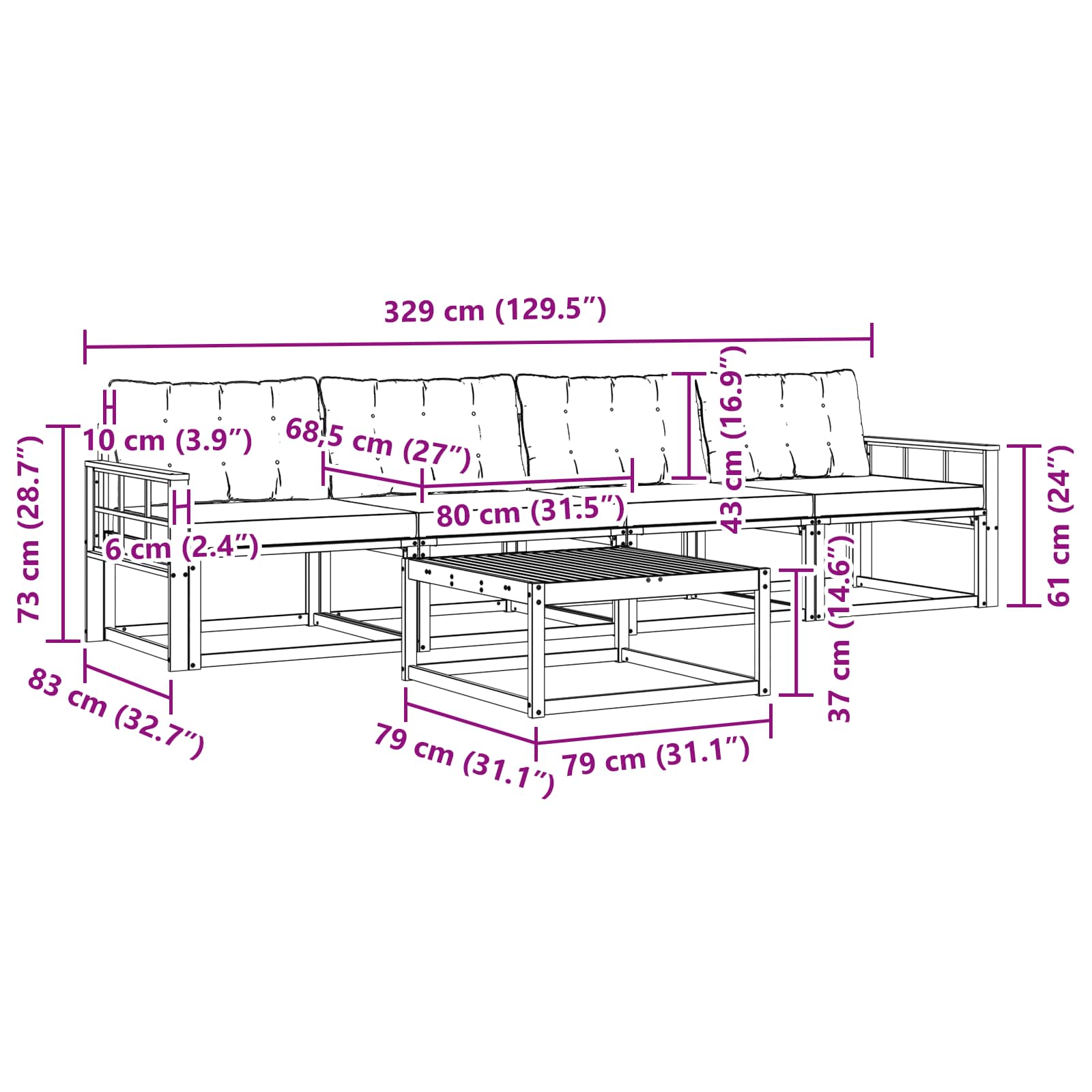 Set vanjskih sofa 5 pcs Bijela i krem 79 x 79 x 37 cm