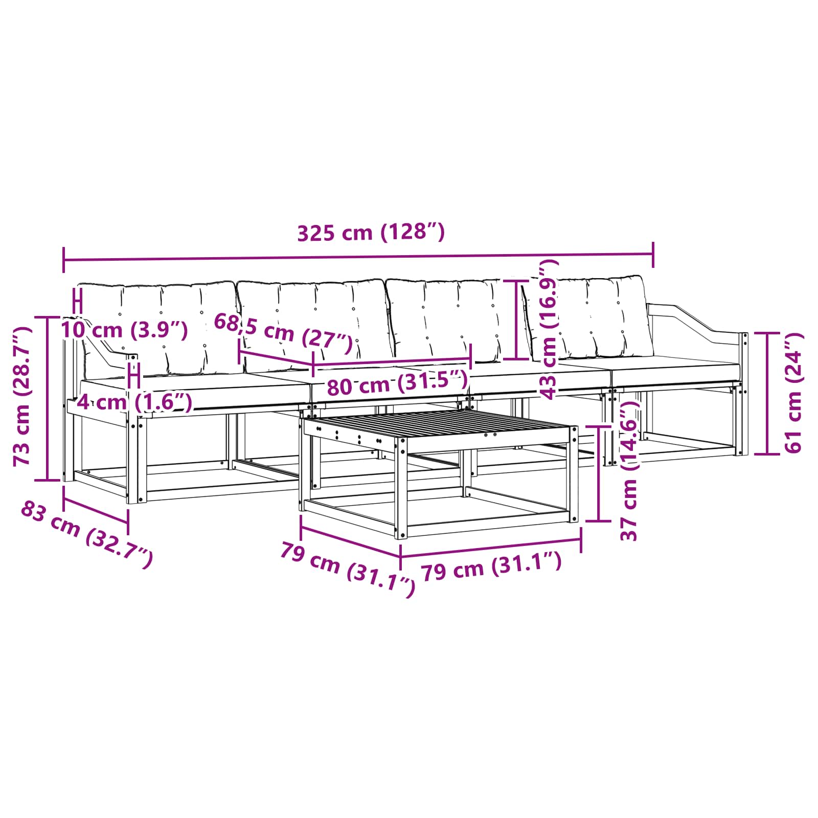 Set vanjskih sofa 5 pcs Bijela i krem 79 x 79 x 37 cm