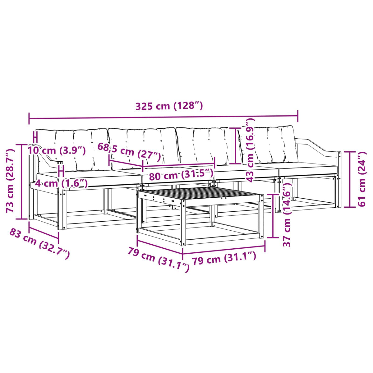 Set vanjskih sofa 5 kom. Bijela i crna
