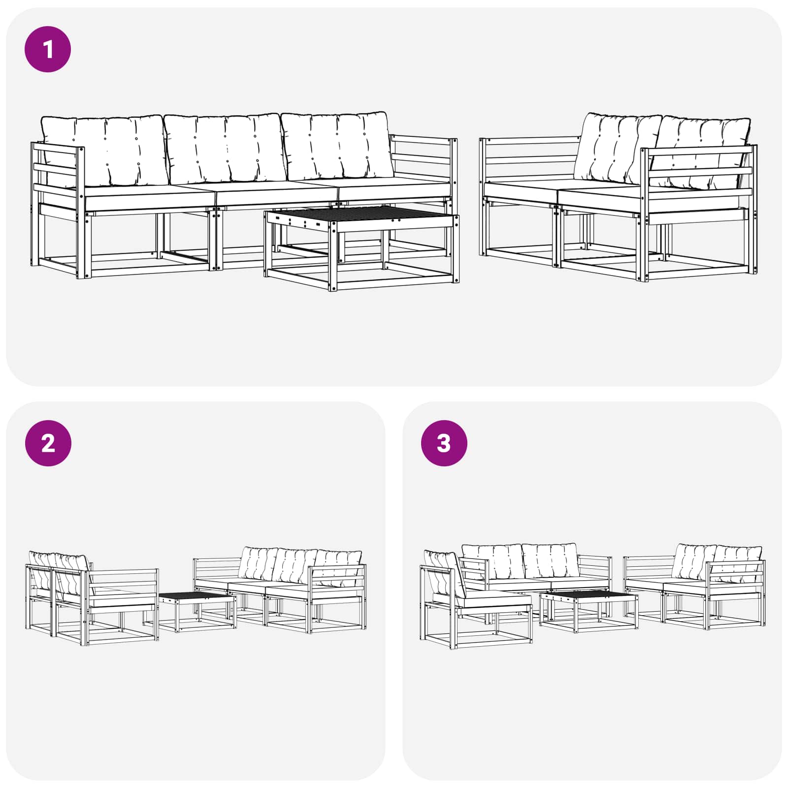 Set vanjskih sofa 6 pcs Bijela i crna 79 x 79 x 37 cm
