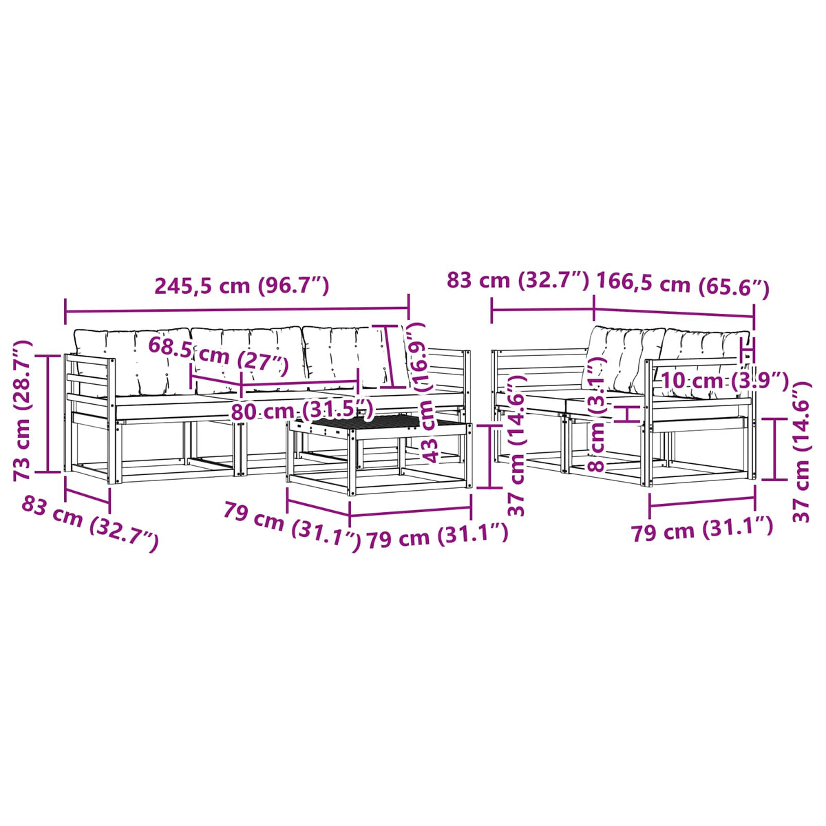 Set vanjskih sofa 6 pcs Bijela i bež 79 x 79 x 37 cm
