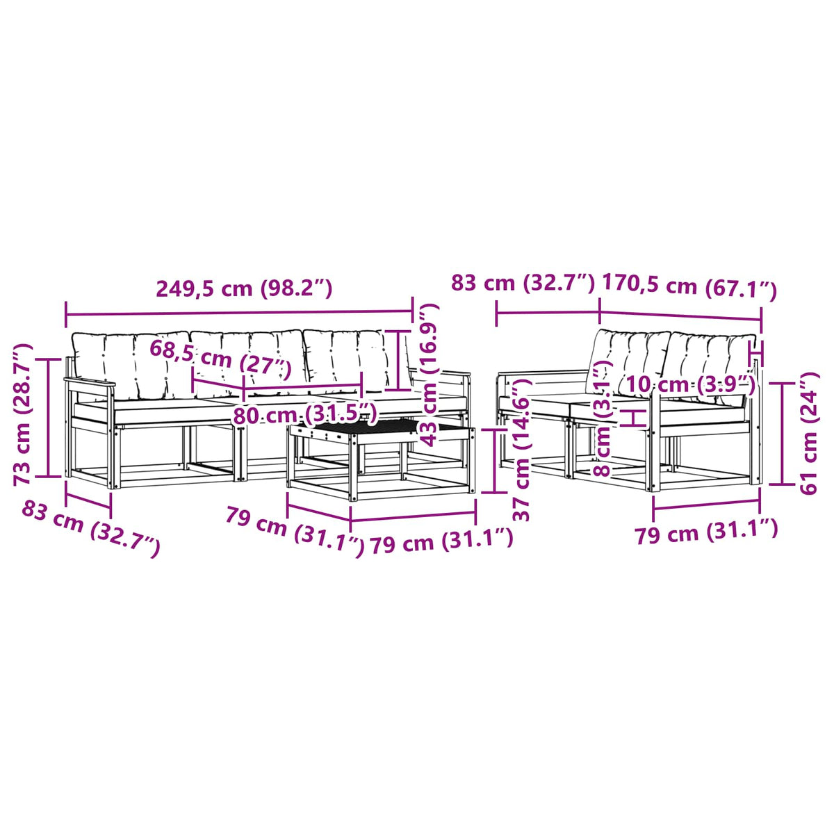 Set vanjskih sofa 6 pcs Bijela i krem 79 x 79 x 37 cm