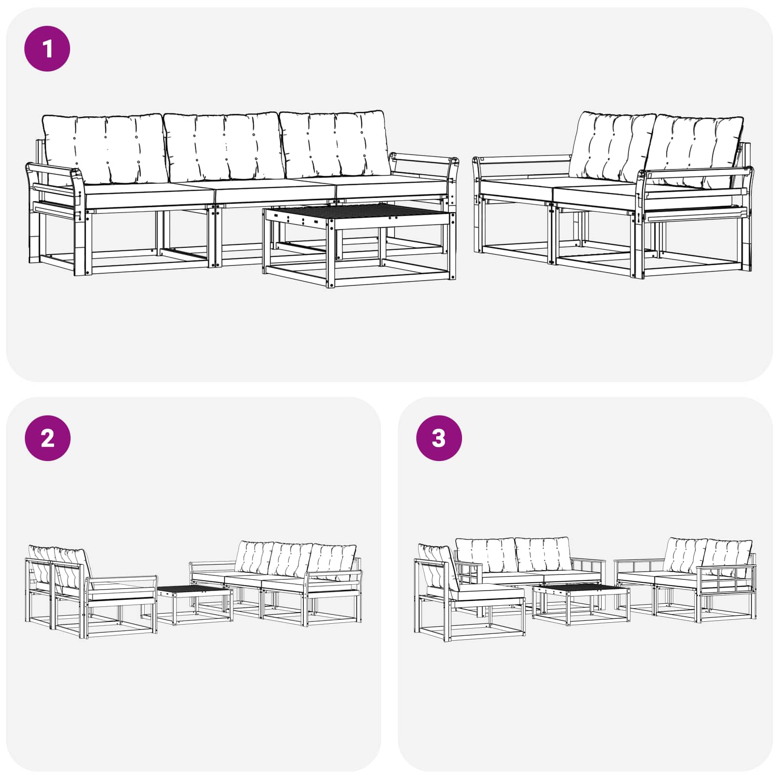 Set vanjskih sofa 6 pcs Bijela i crna 79 x 79 x 37 cm