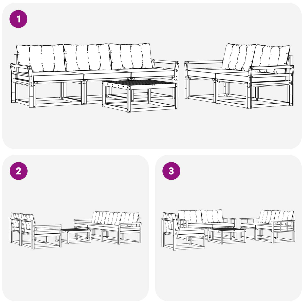Set vanjskih sofa 6 kom. Bijela i crna