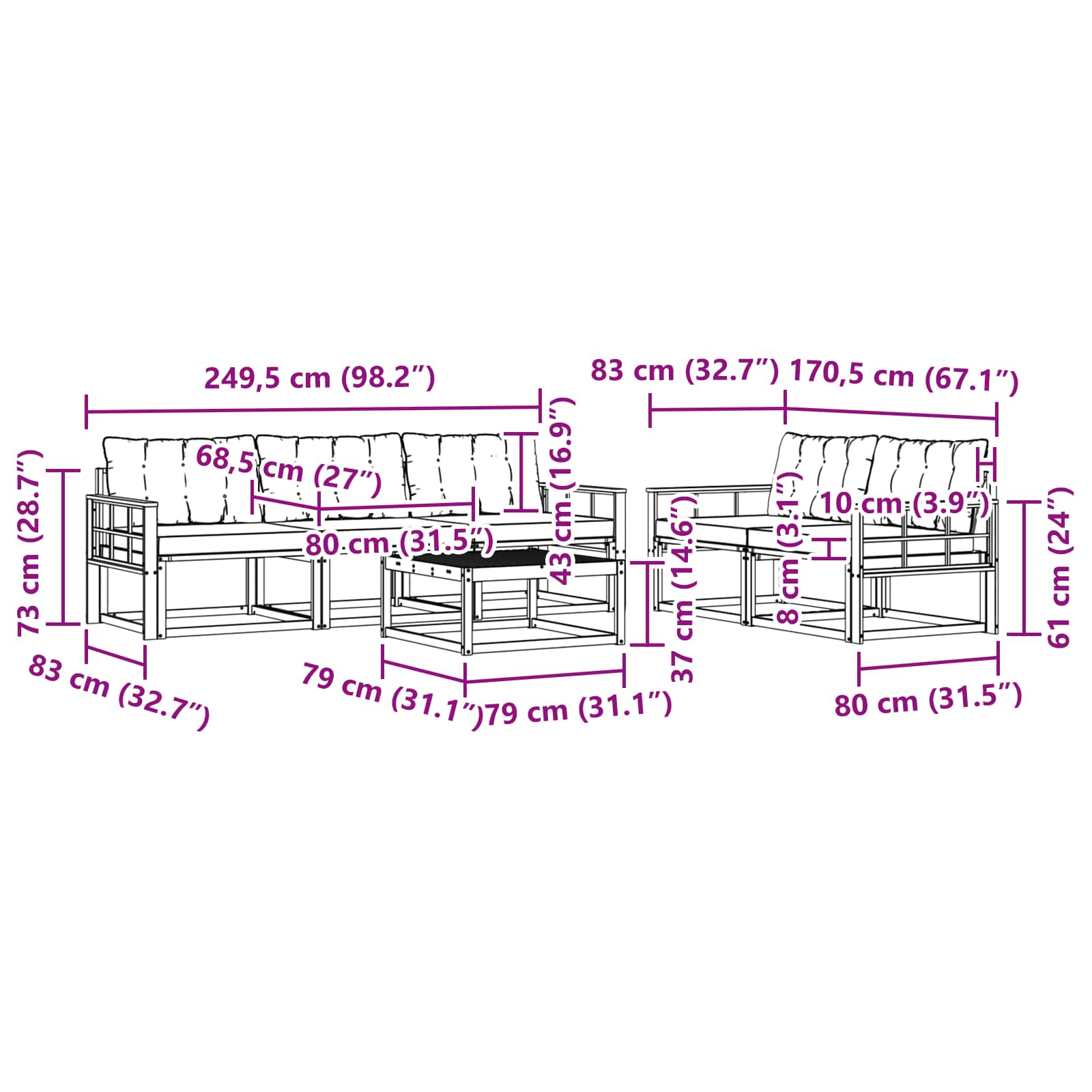 Set vanjskih sofa 6 pcs Bijela i crna 79 x 79 x 37 cm