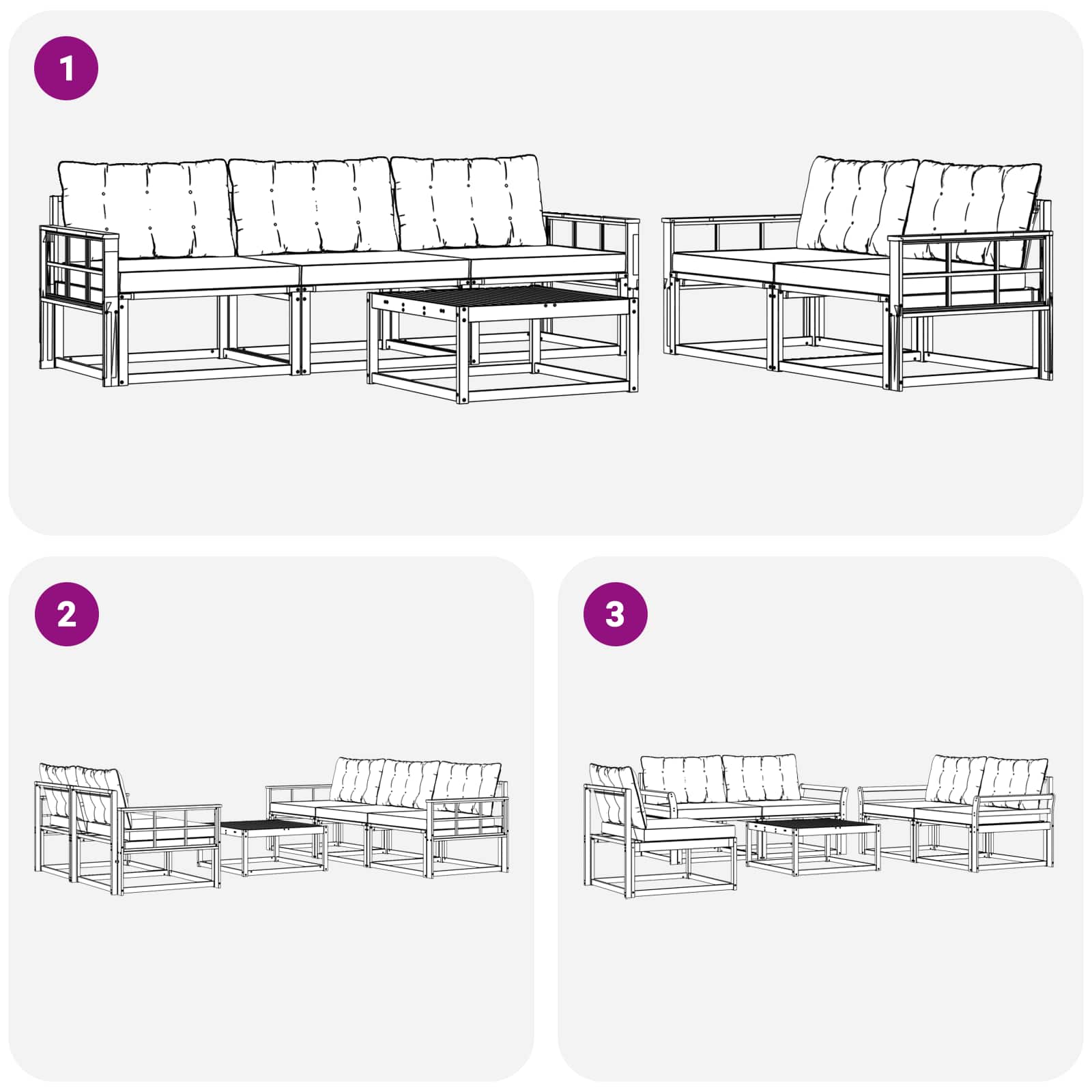 Set vanjskih sofa 6 pcs Bijela i crna 79 x 79 x 37 cm