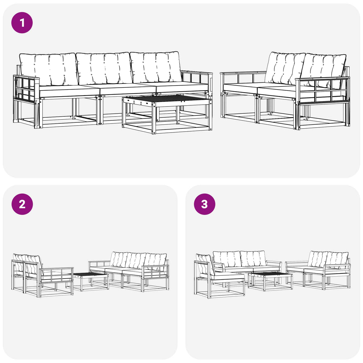 Set vanjskih sofa 6 kom. Bijela i crna
