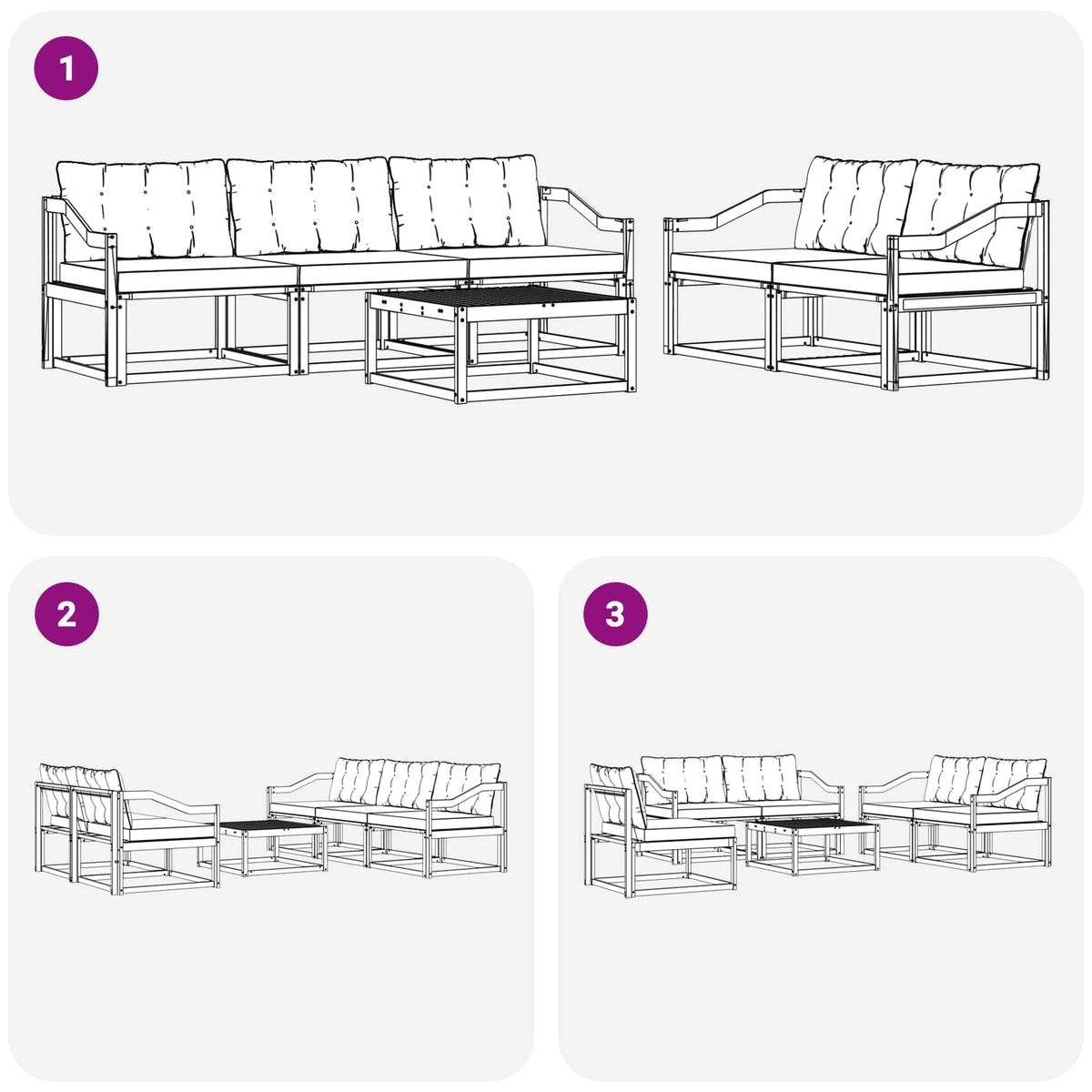 Set vanjskih sofa 6 kom. Bijela i crna