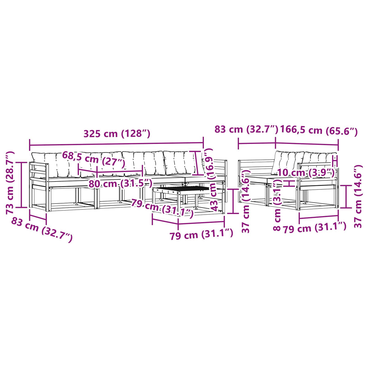 Set vanjskih sofa 7 pcs Bijela i krem 79 x 79 x 37 cm