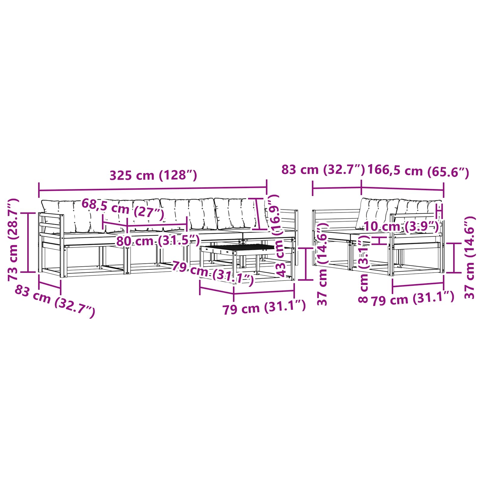 Set vanjskih sofa 7 pcs Bijela i bež 79 x 79 x 37 cm