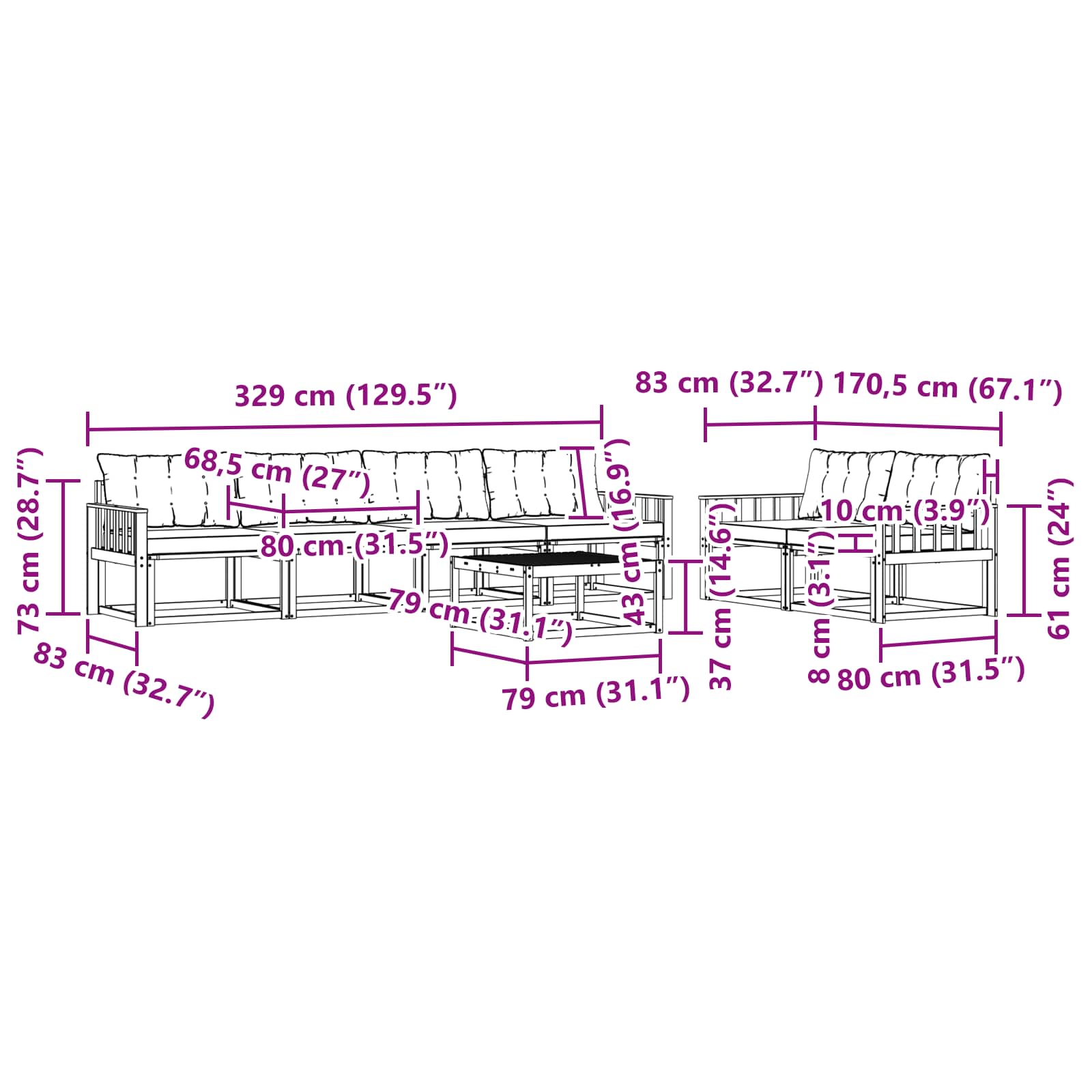 Set vanjskih sofa 7 pcs Bijela i krem 79 x 79 x 37 cm