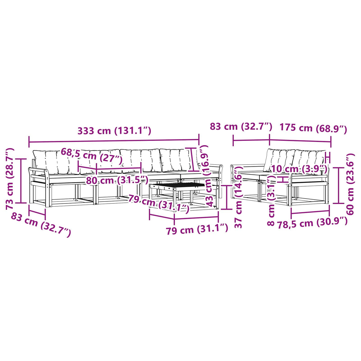 Set vanjskih sofa 7 pcs Bijela i krem 79 x 79 x 37 cm
