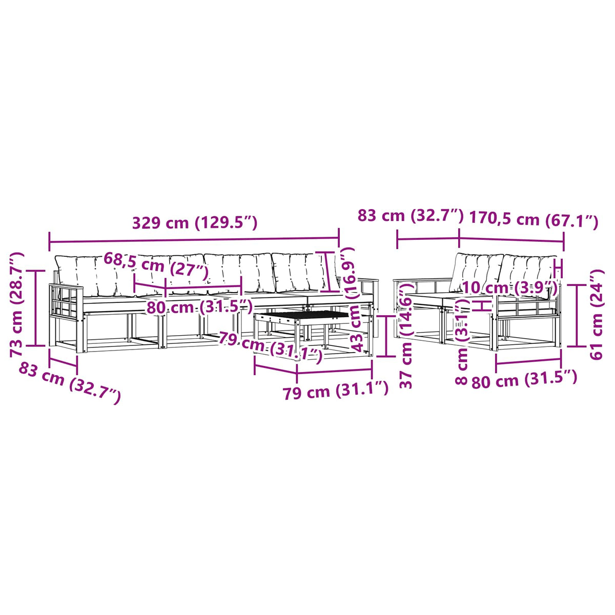 Set vanjskih sofa 7 pcs Bijela i krem 79 x 79 x 37 cm
