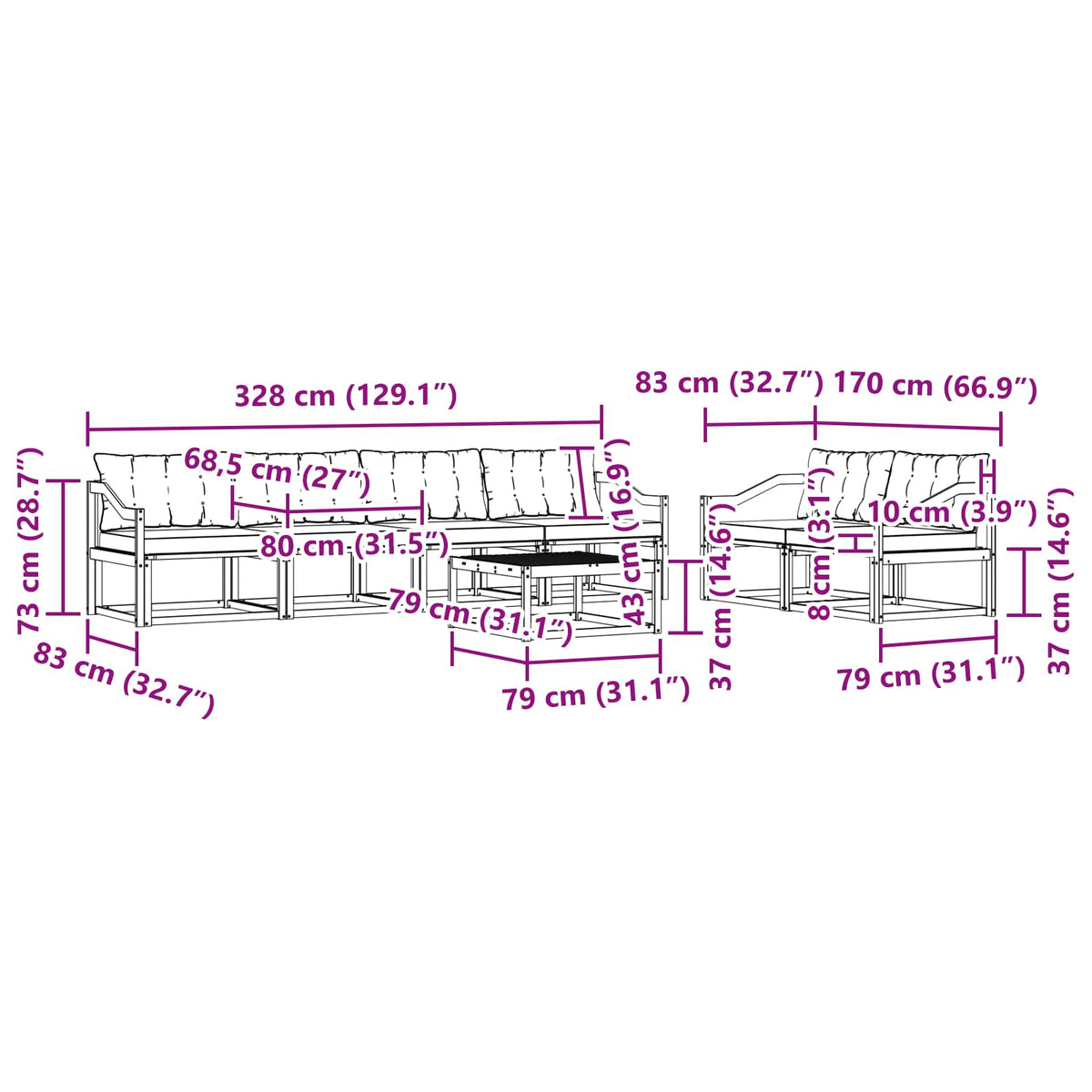 Set vanjskih sofa 7 pcs Bijela i krem 79 x 79 x 37 cm