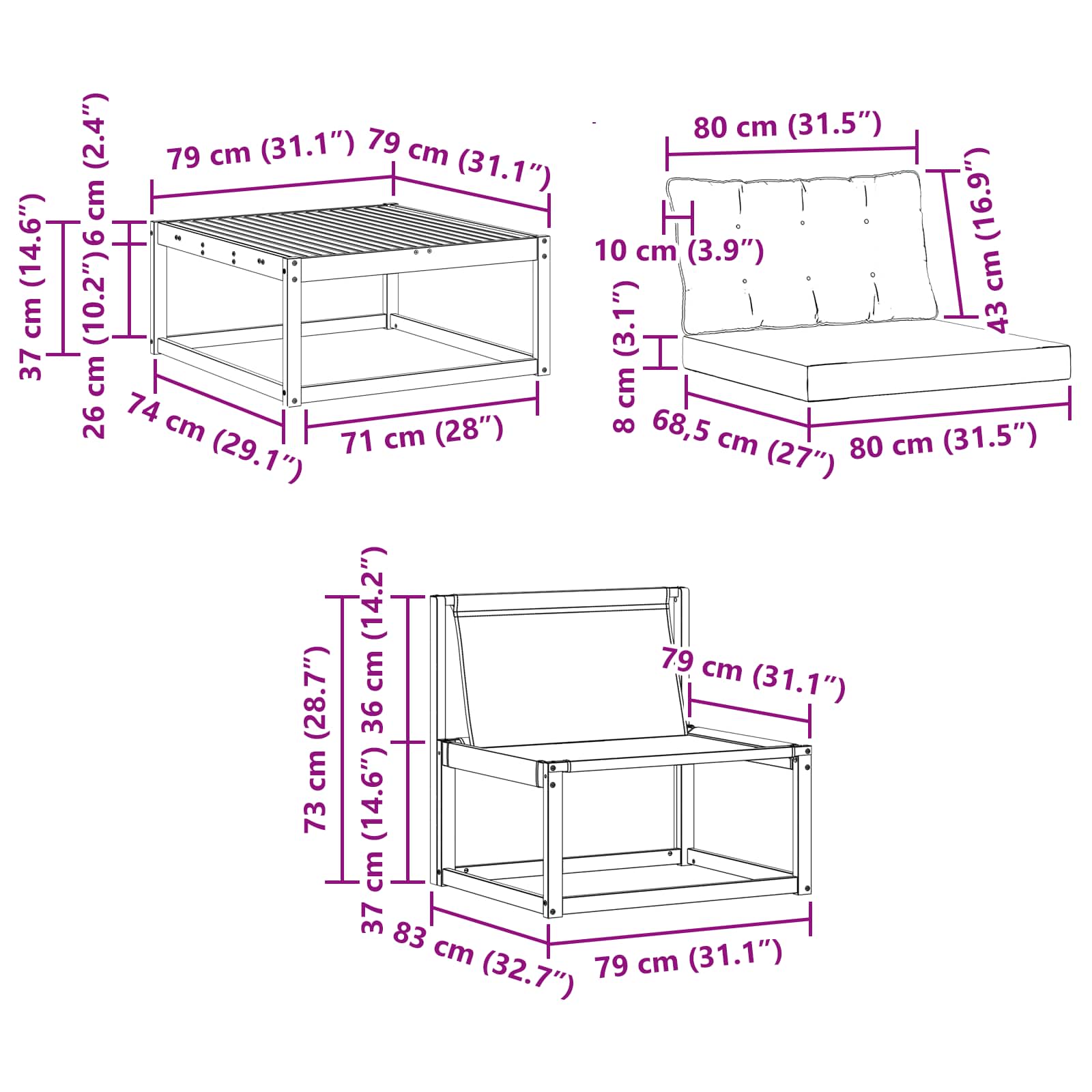 Set vanjskih sofa 7 pcs Bijela i krem 79 x 79 x 37 cm