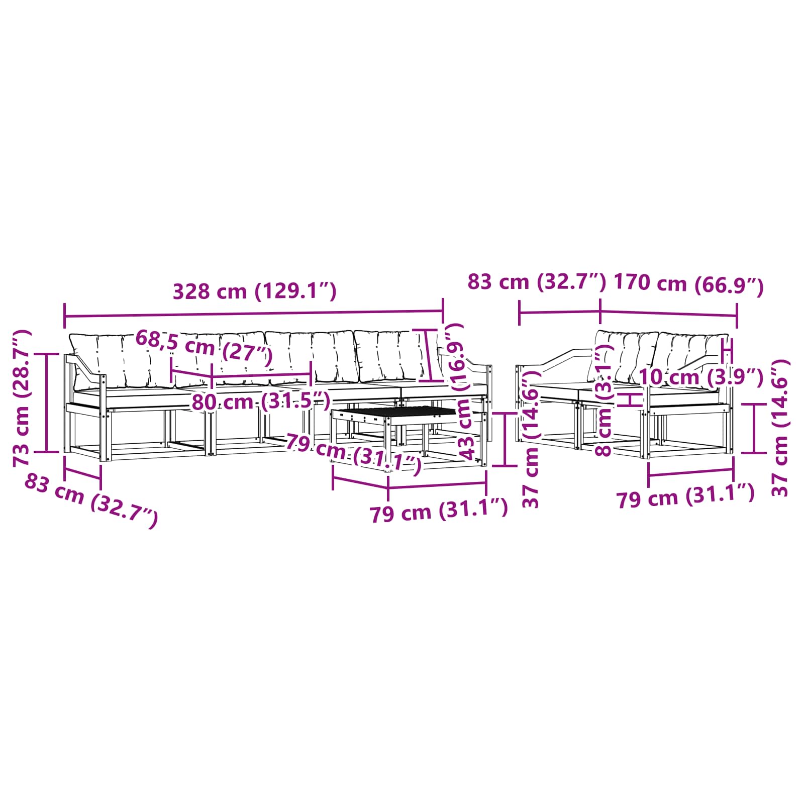 Set vanjskih sofa 7 pcs Bijela i bež 79 x 79 x 37 cm
