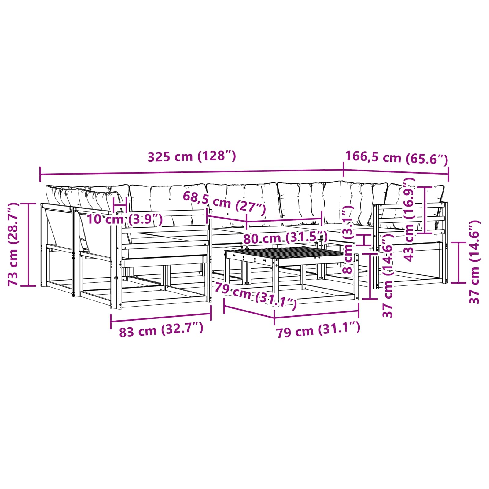 Set vanjskih sofa 7 pcs Bijela i bež 79 x 79 x 37 cm