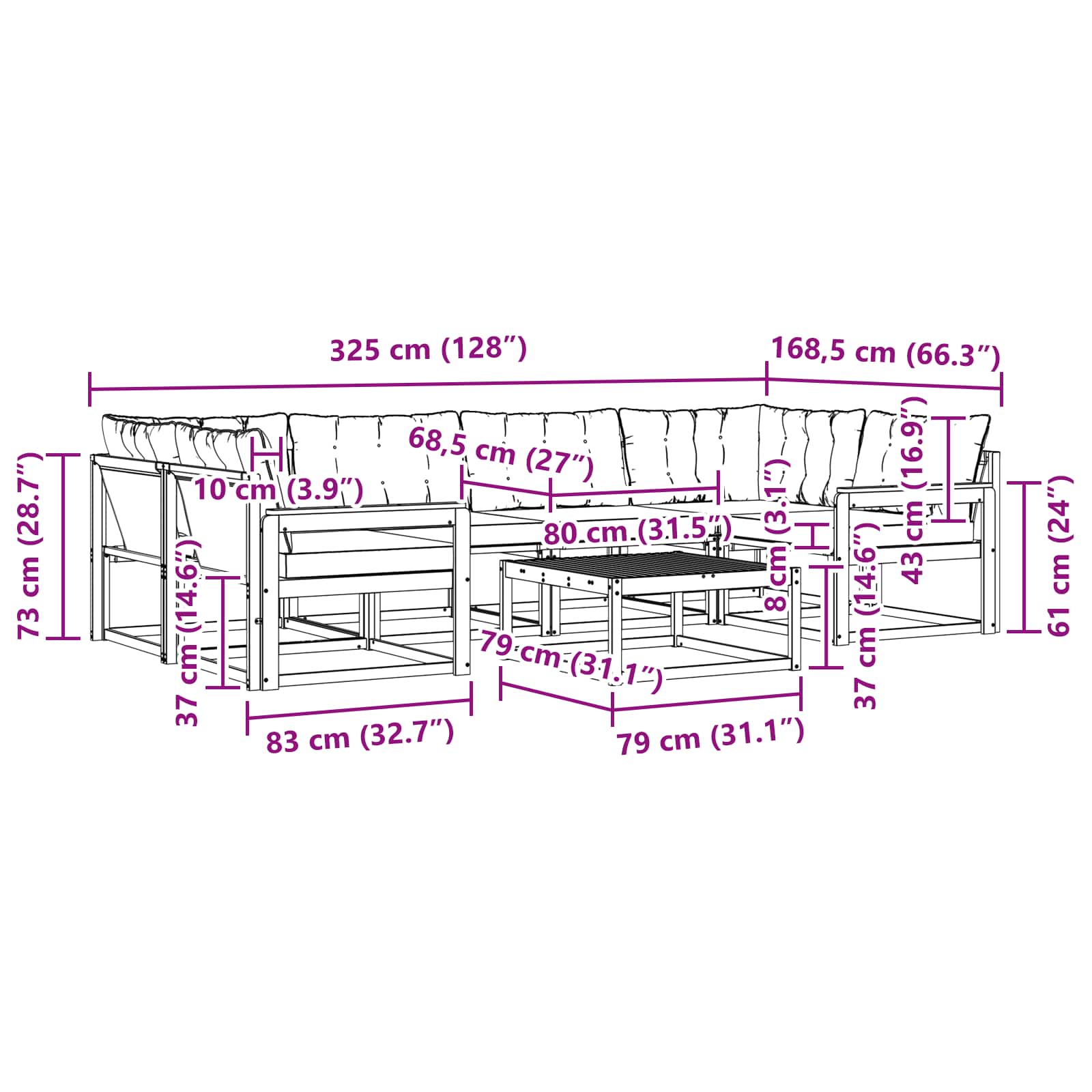 Set vanjskih sofa 7 pcs Bijela i bež 79 x 79 x 37 cm