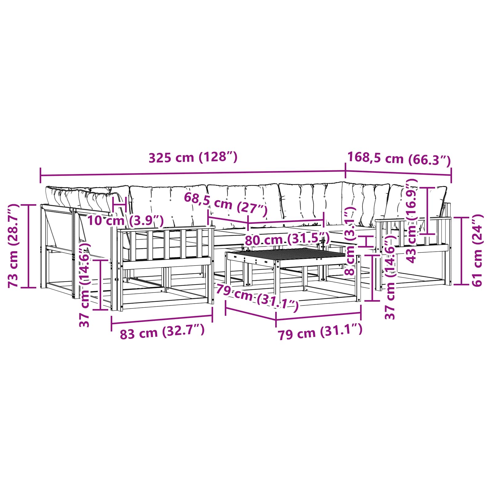 Set vanjskih sofa 7 pcs Bijela i bež 79 x 79 x 37 cm