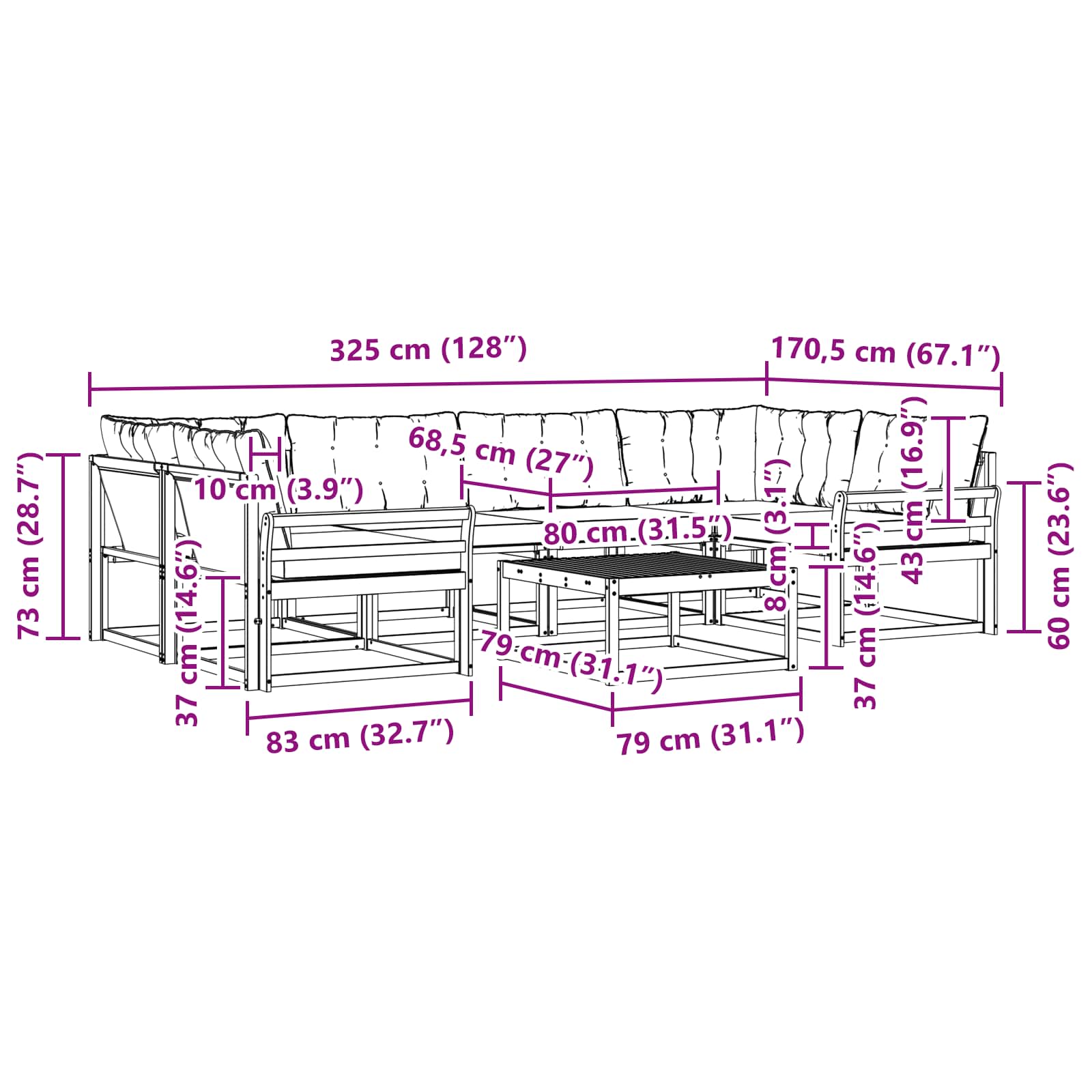 Set vanjskih sofa 7 pcs Bijela i bež 79 x 79 x 37 cm