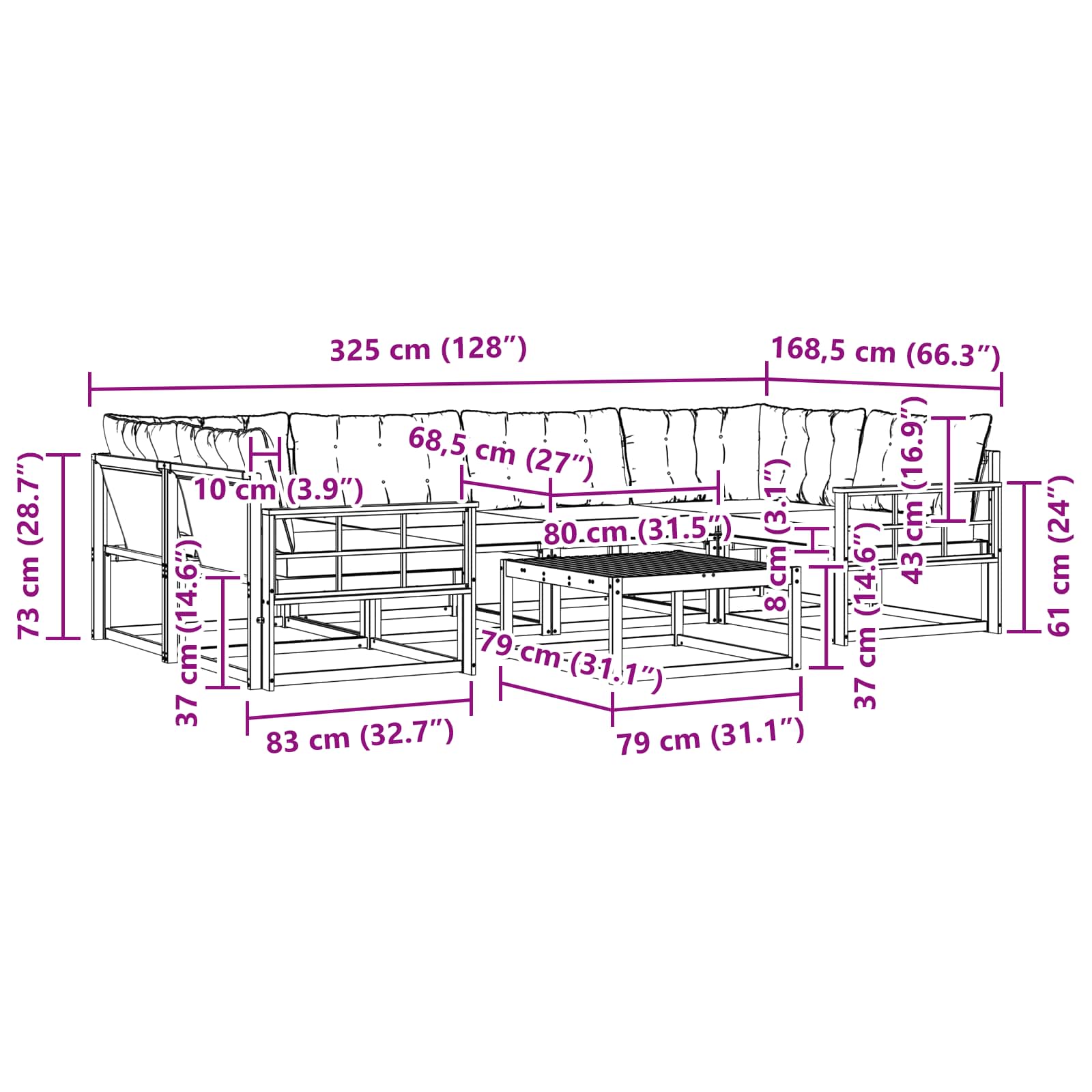 Set vanjskih sofa 7 pcs Bijela i bež 79 x 79 x 37 cm