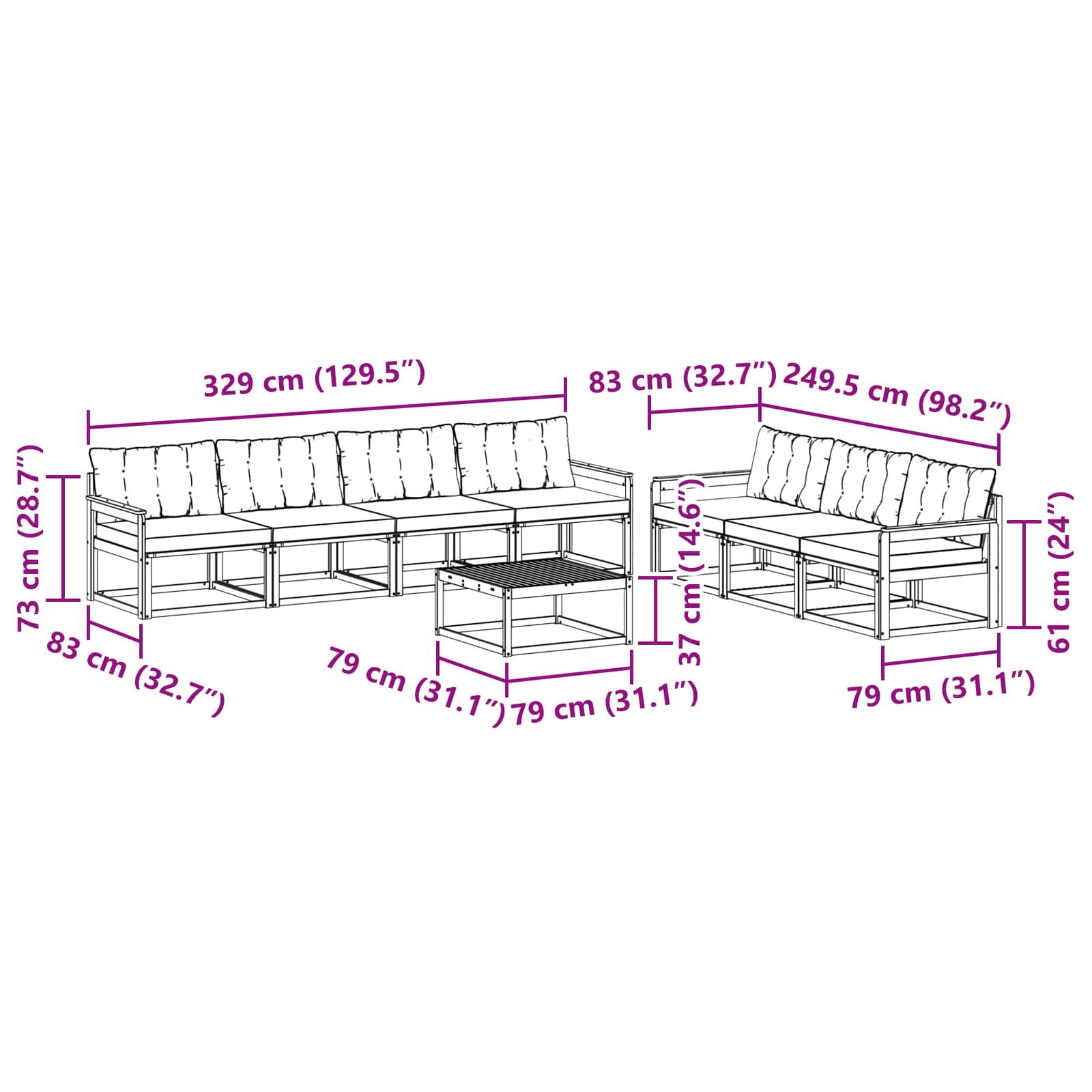 Set vanjskih sofa 8 pcs Bijela i crna