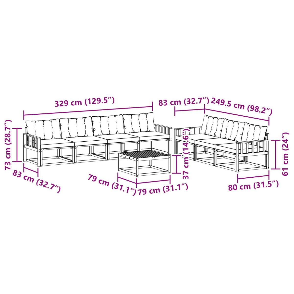 Set vanjskih sofa 8 pcs Bijela i crna